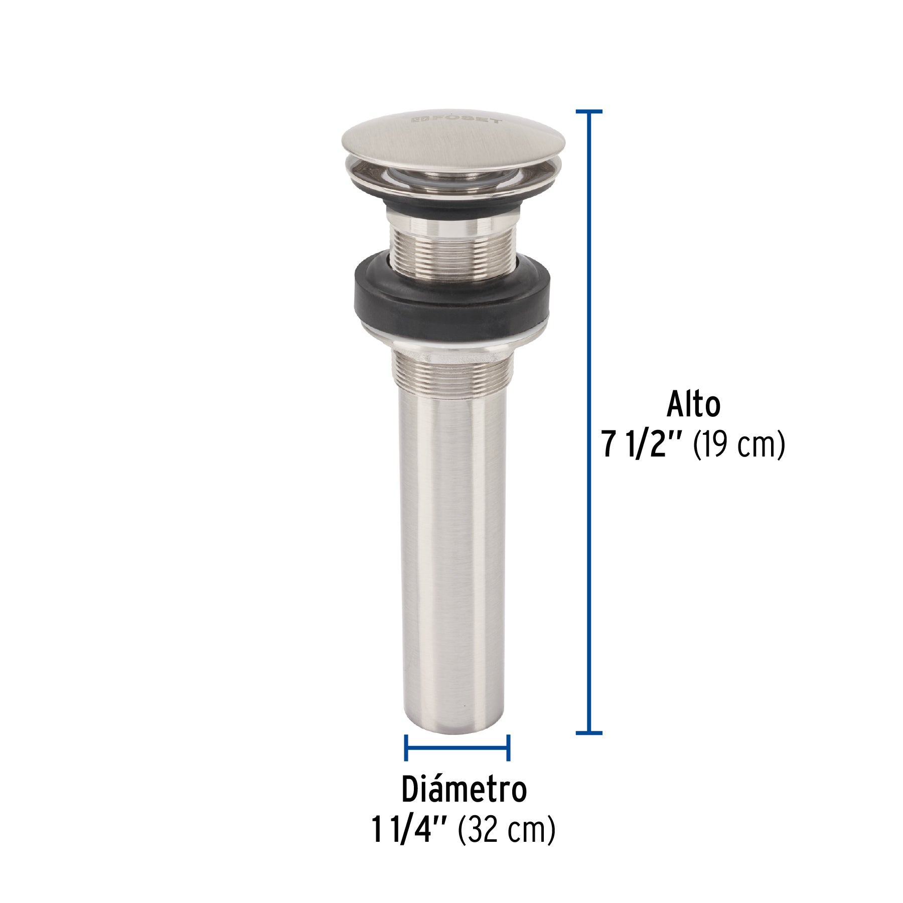 Contra p/lavabo, 1-1/4', sin rebosadero, hongo, latón, satín