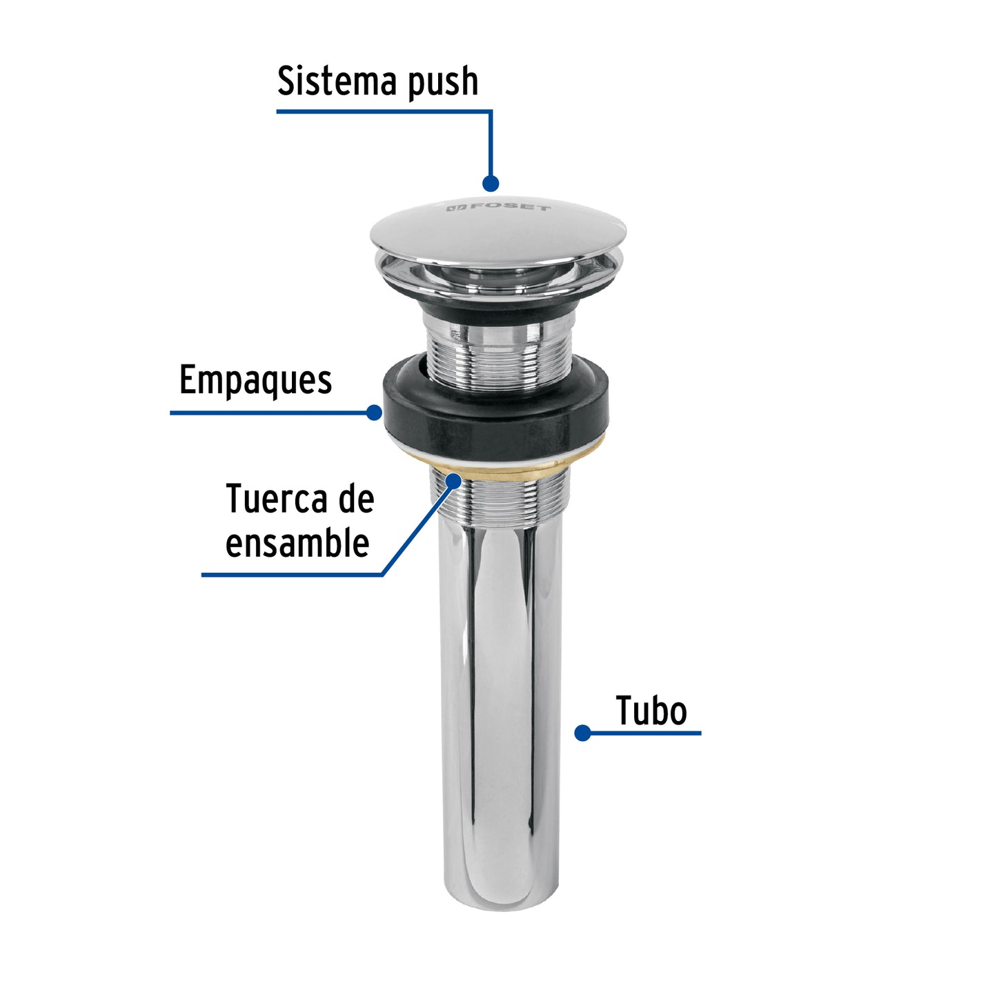 Contra p/lavabo, 1-1/4', sin rebosadero, hongo, latón, cromo