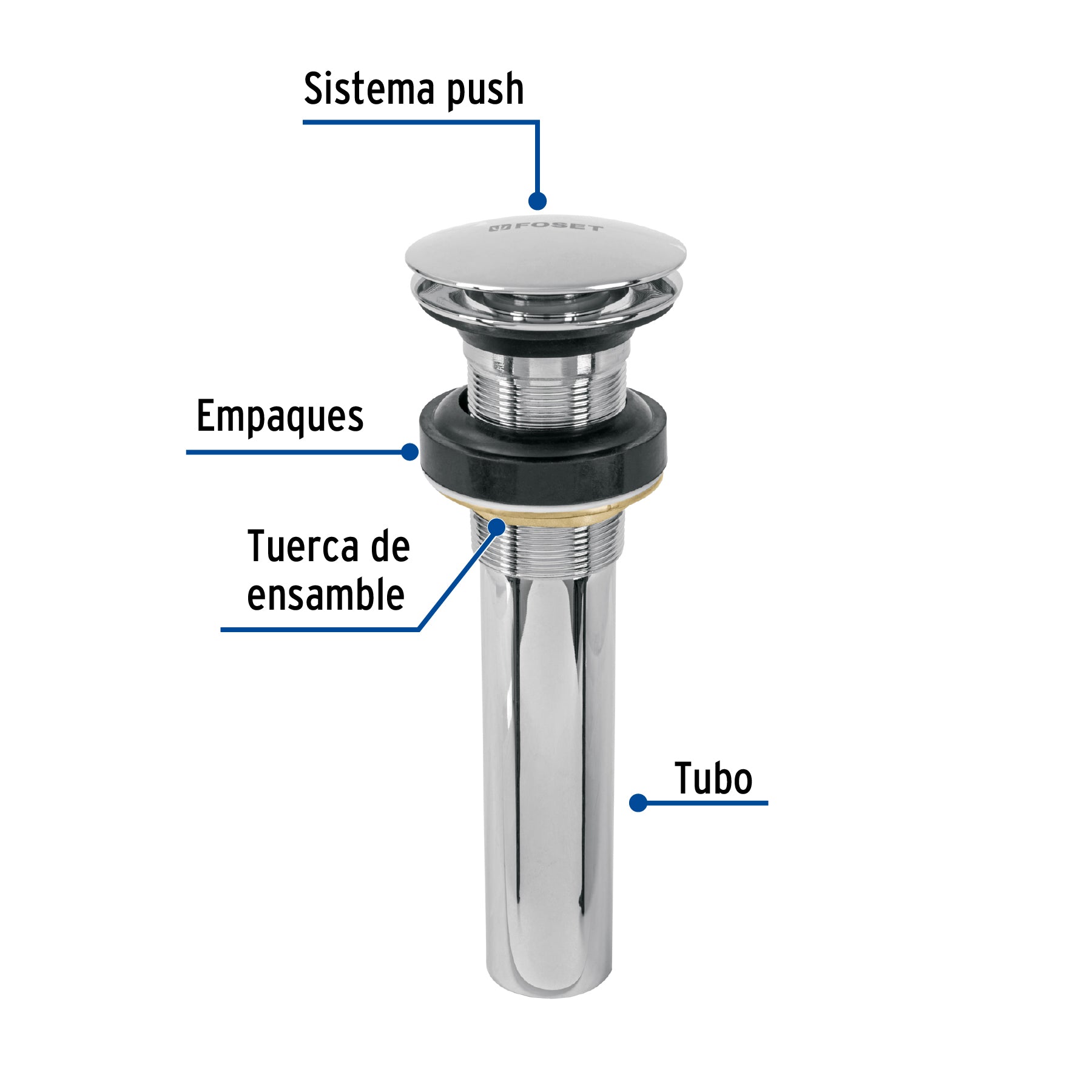 Contra p/lavabo, 1-1/4', sin rebosadero, hongo, latón, cromo