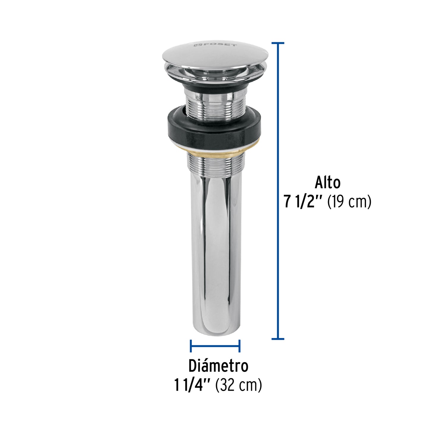 Contra p/lavabo, 1-1/4', sin rebosadero, hongo, latón, cromo