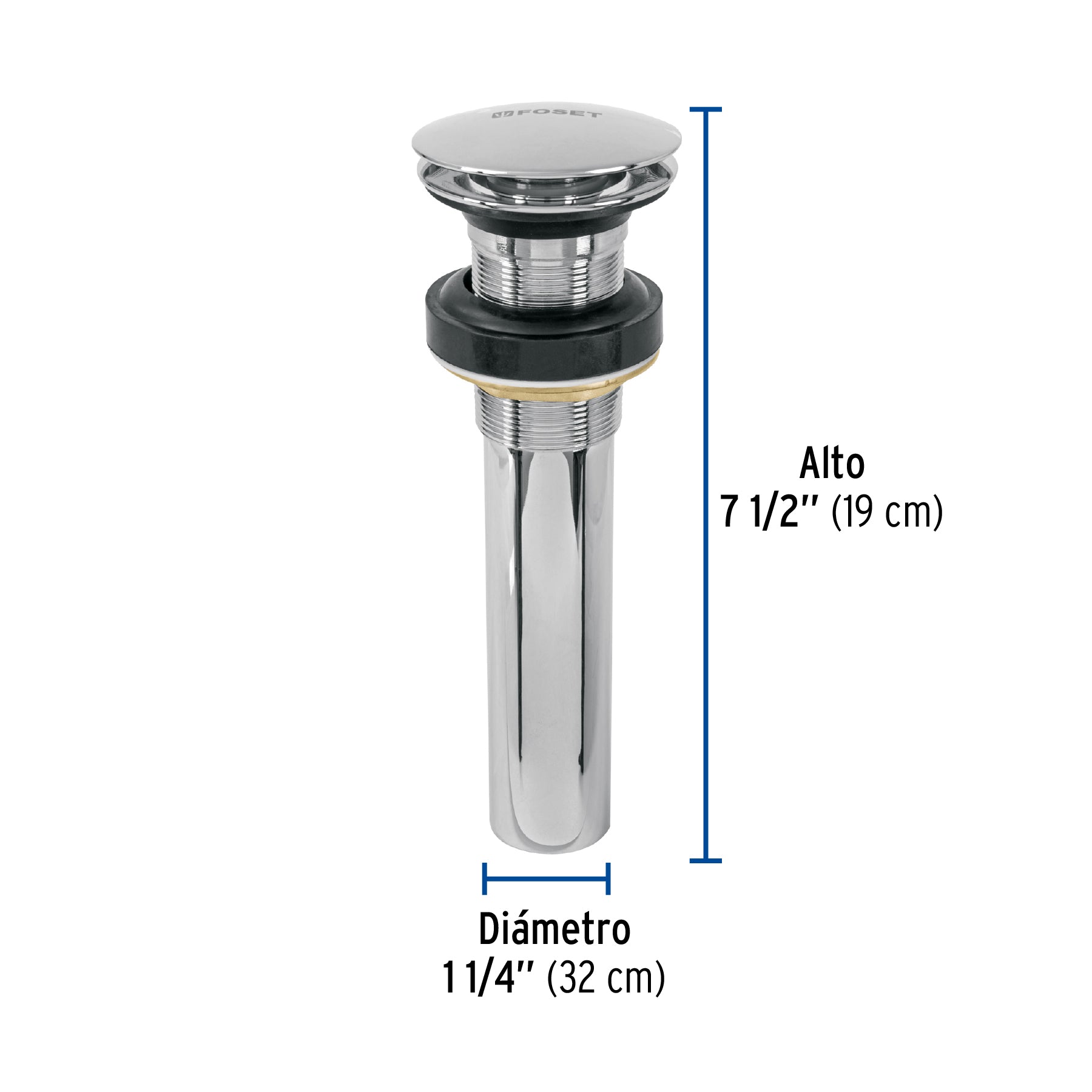 Contra p/lavabo, 1-1/4', sin rebosadero, hongo, latón, cromo