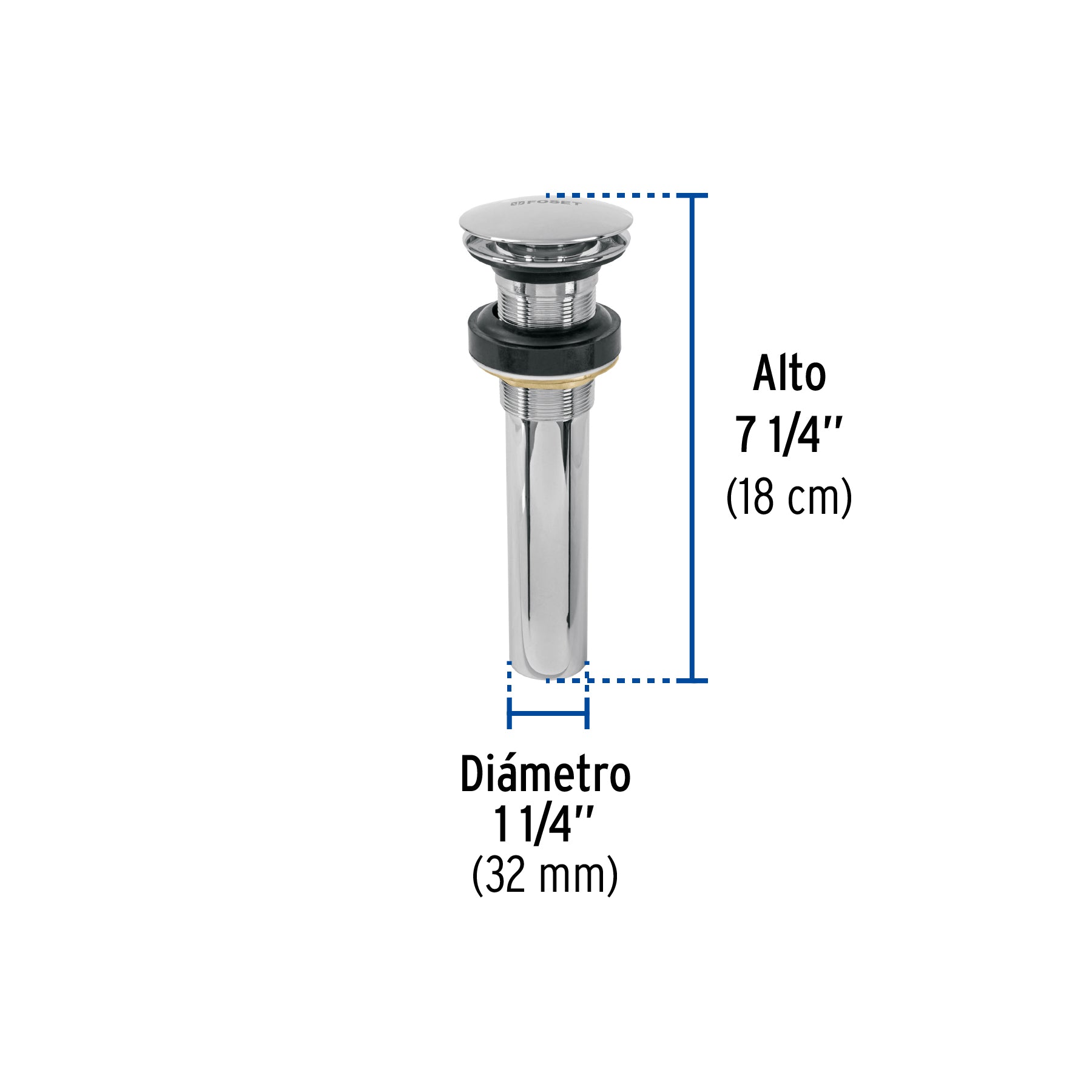 Contra p/lavabo, 1-1/4', sin rebosadero, hongo, latón, cromo