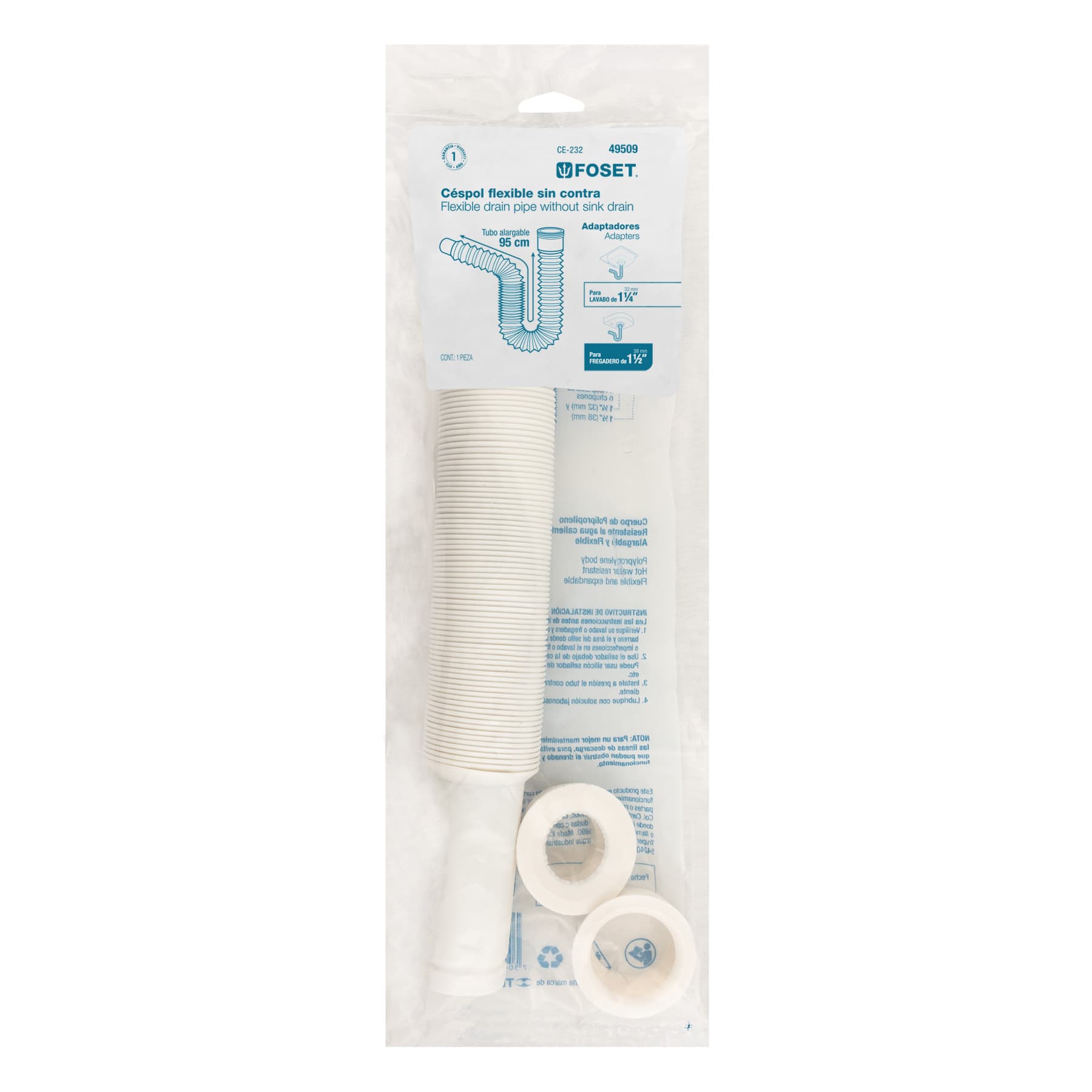 Céspol flexible p/lavabo y fregadero, polipropileno, blanco