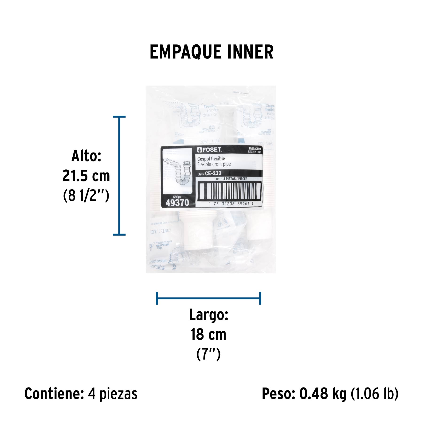 Céspol flexible p/fregadero c/contra 2 1/2", polipr, 1-1/2"