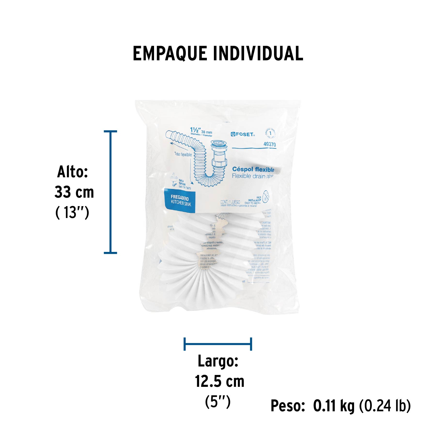 Céspol flexible p/fregadero c/contra 2 1/2", polipr, 1-1/2"