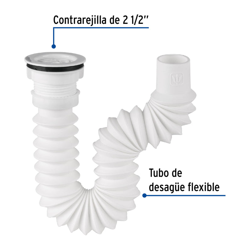 Céspol flexible p/fregadero c/contra 2 1/2", polipr, 1-1/2"