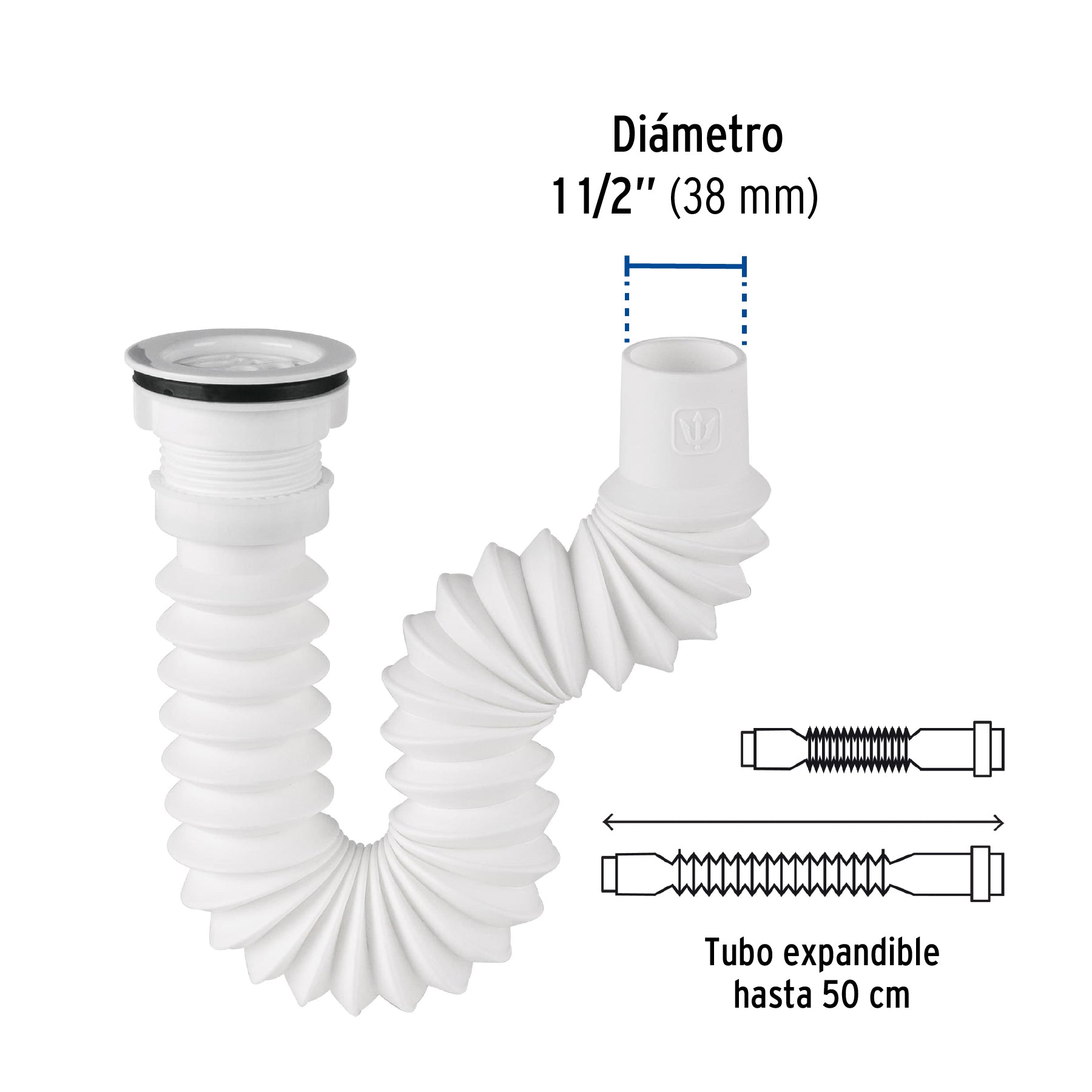 Céspol flexible p/fregadero c/contra 2 1/2", polipr, 1-1/2"