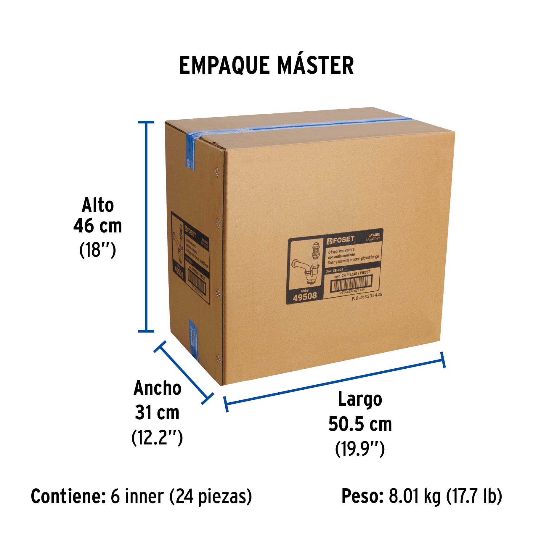 Céspol rígido para lavabo con contra, polipropileno, 1-1/4"