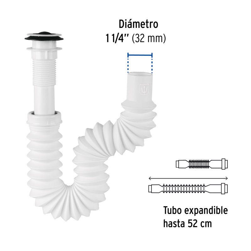 Céspol flexible p/lavabo con contra, polipropileno, 1-1/4"