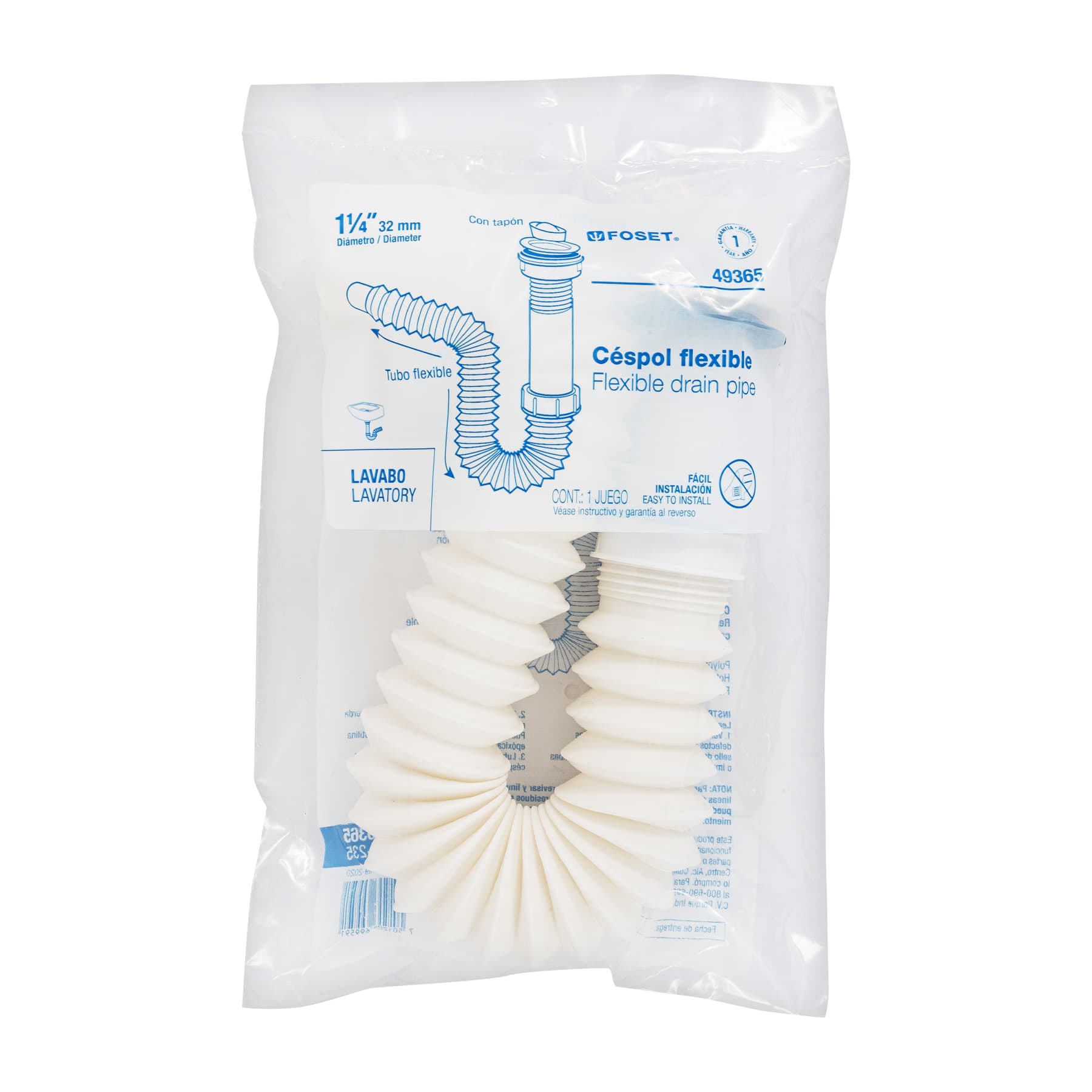 Céspol flexible p/lavabo con contra, polipropileno, 1-1/4"