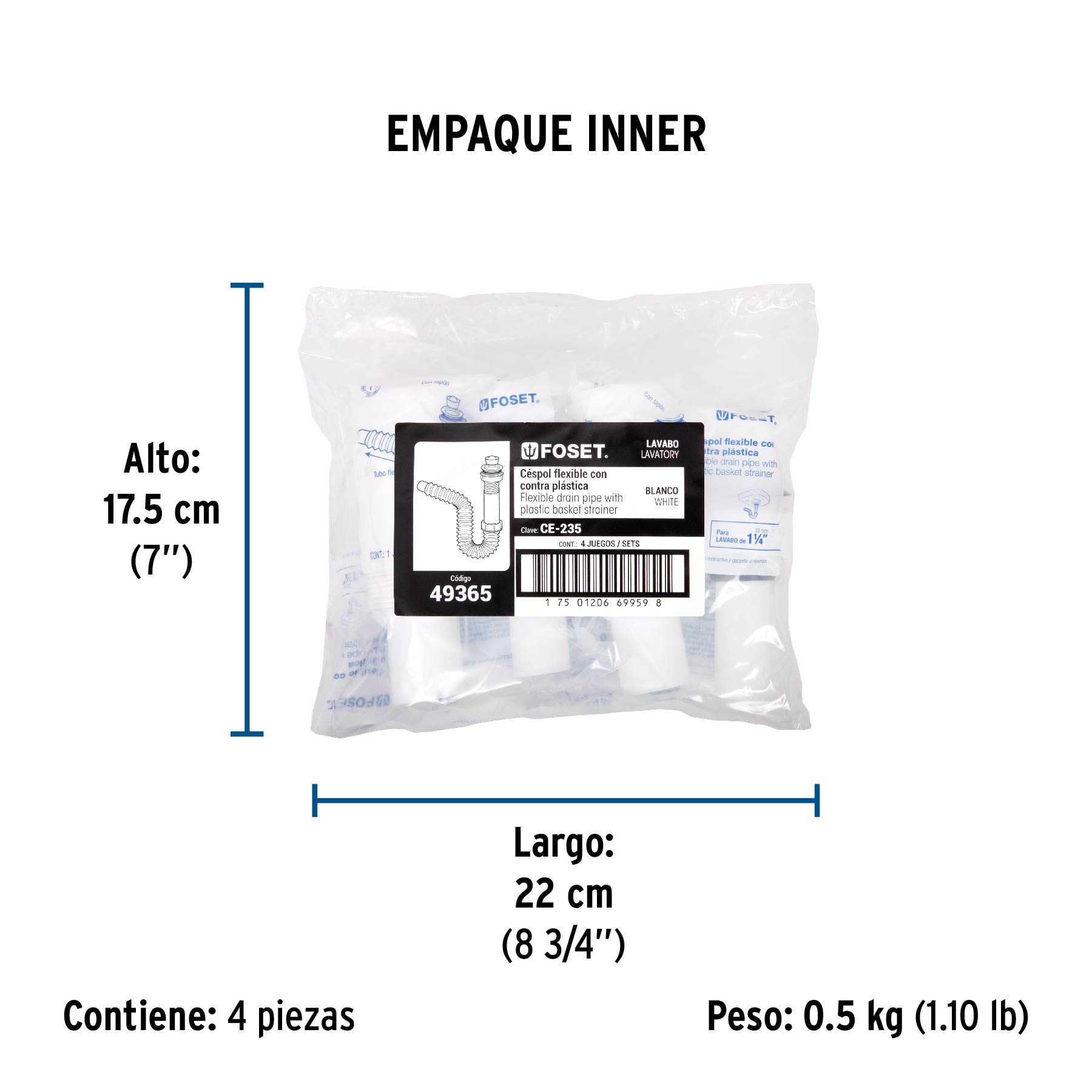 Céspol flexible p/lavabo con contra, polipropileno, 1-1/4"