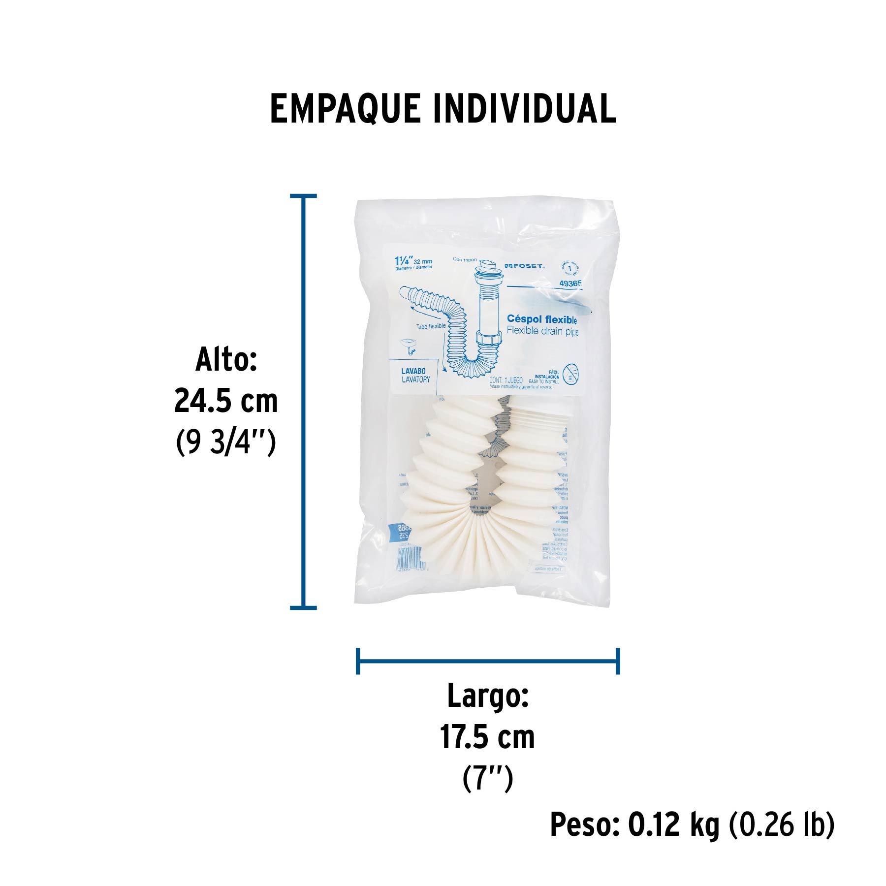 Céspol flexible p/lavabo con contra, polipropileno, 1-1/4"