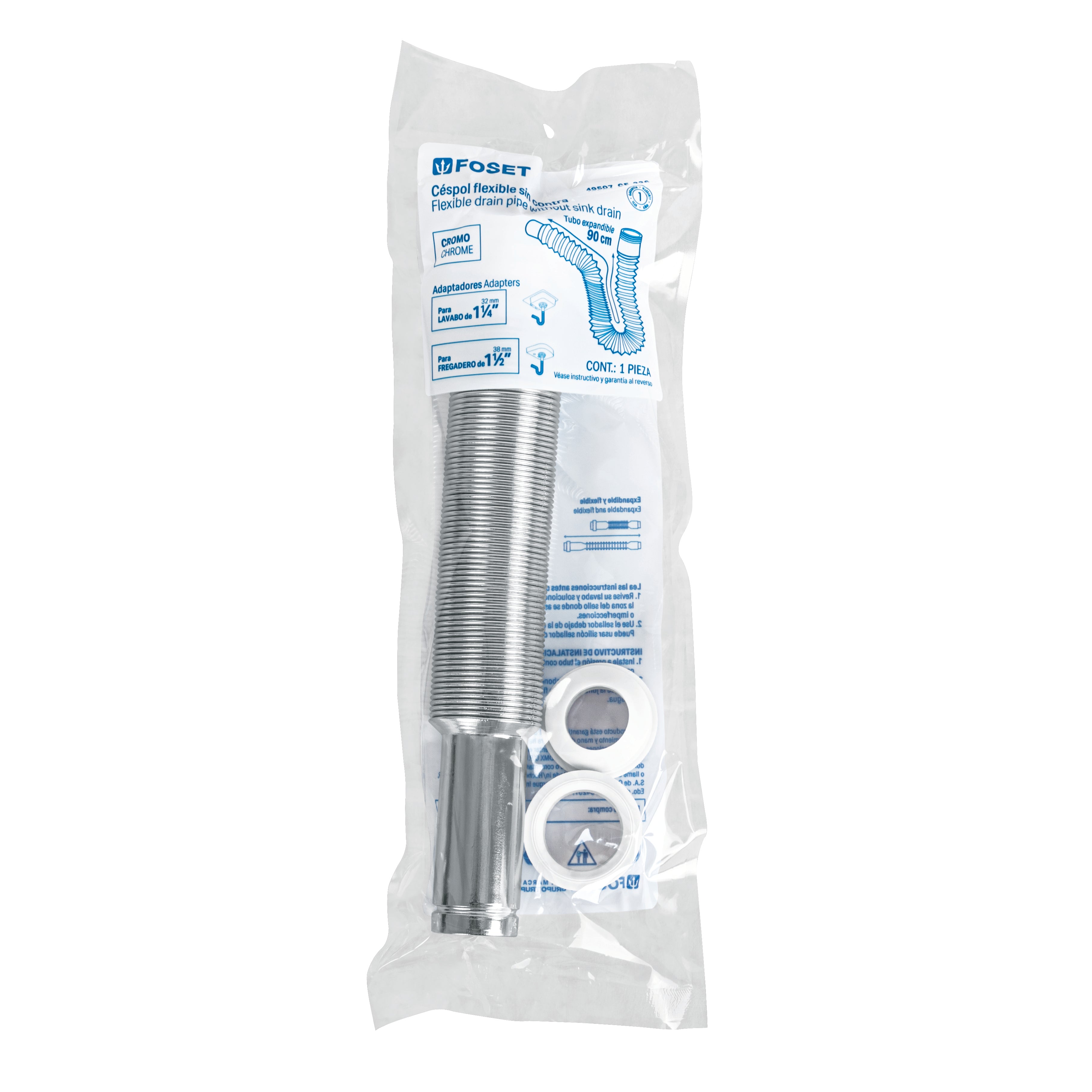 Céspol flexible p/lavabo y fregadero, polipropileno, cromo