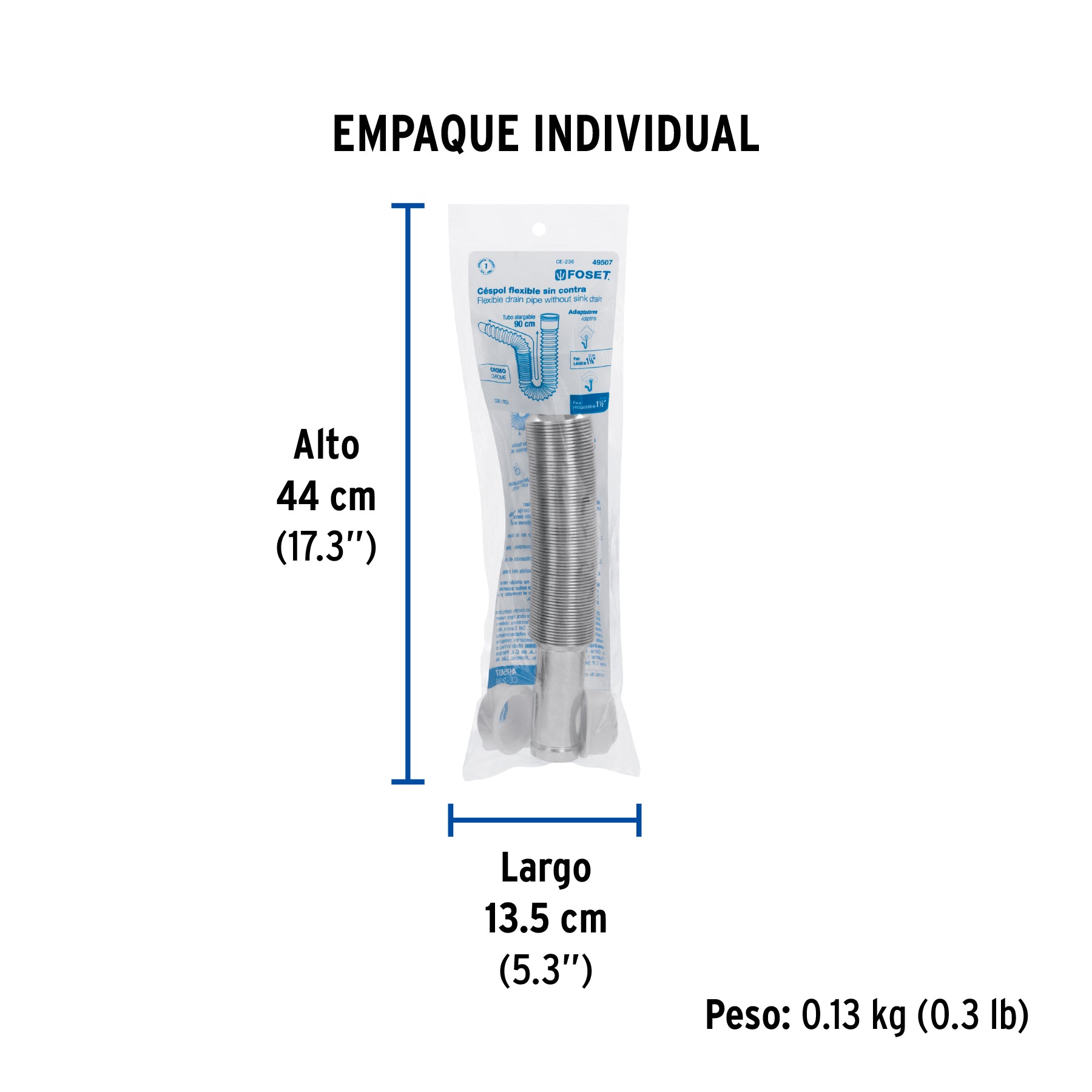 Céspol flexible p/lavabo y fregadero, polipropileno, cromo