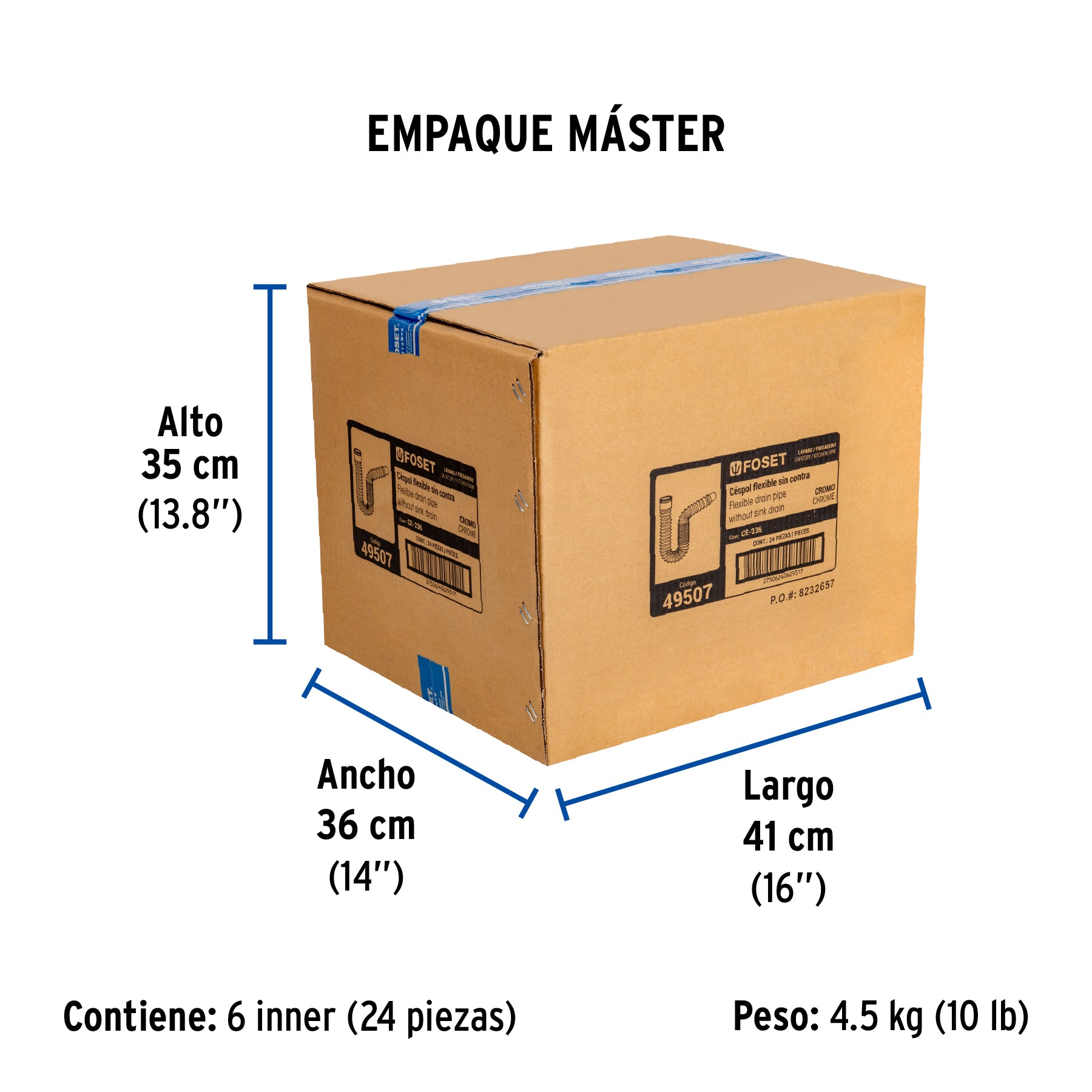 Céspol flexible p/lavabo y fregadero, polipropileno, cromo