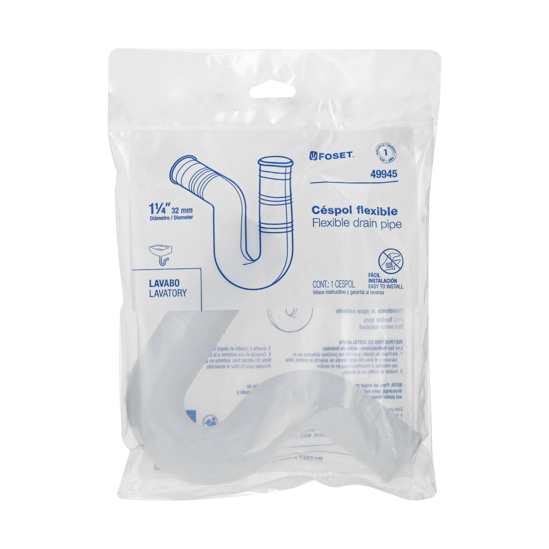 Céspol flexible para lavabo, PVC, 1-1/4"