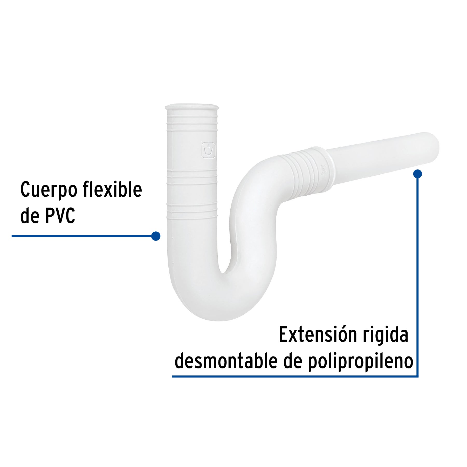 Céspol flexible para lavabo, PVC c/ext 20 cm, 1-1/4"