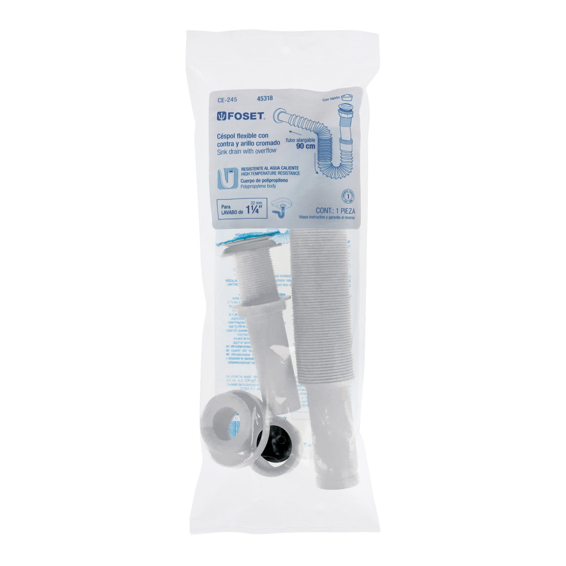 Céspol flexible para lavabo, 90 cm, arillo metálico, Foset