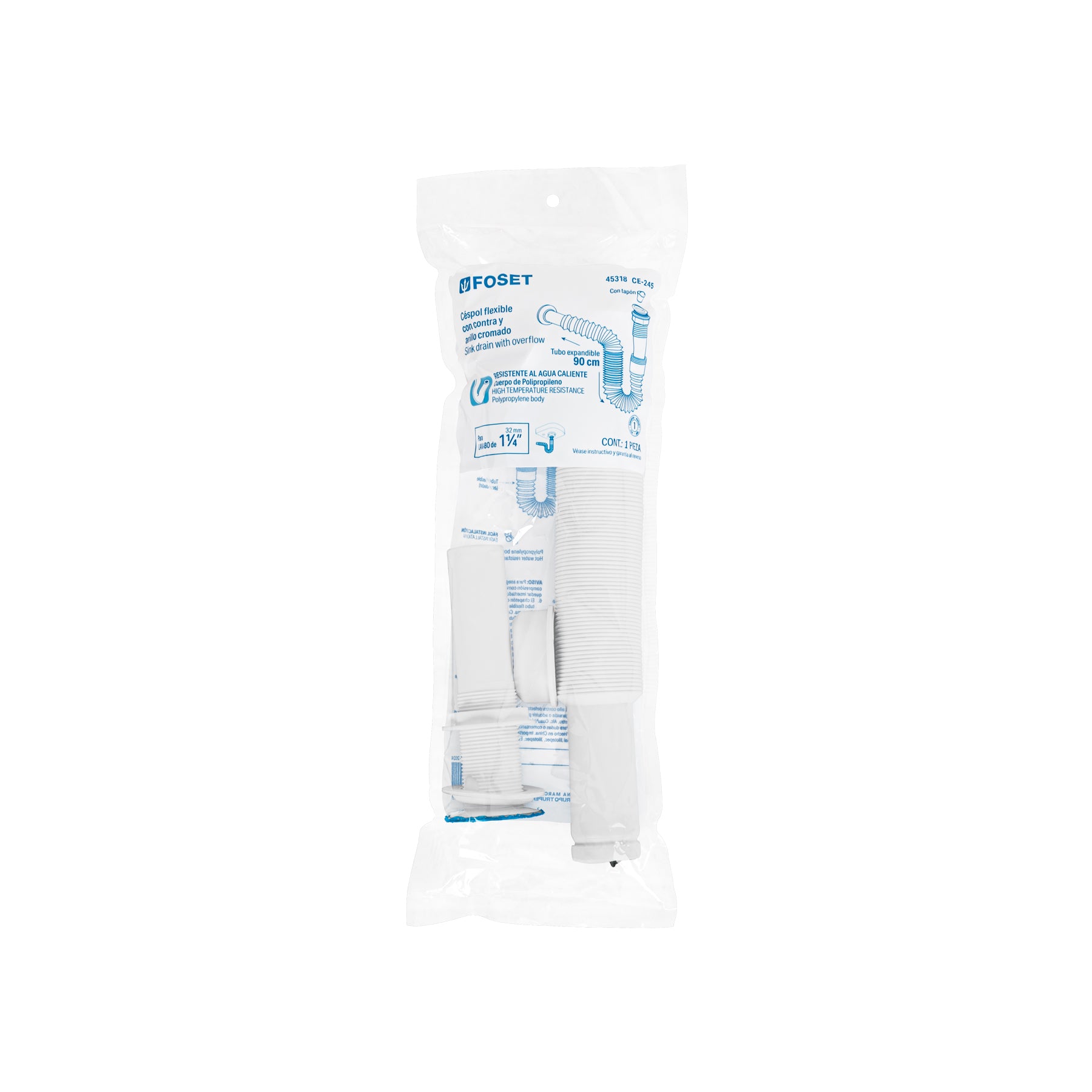Céspol flexible para lavabo, 90 cm, arillo metálico, Foset