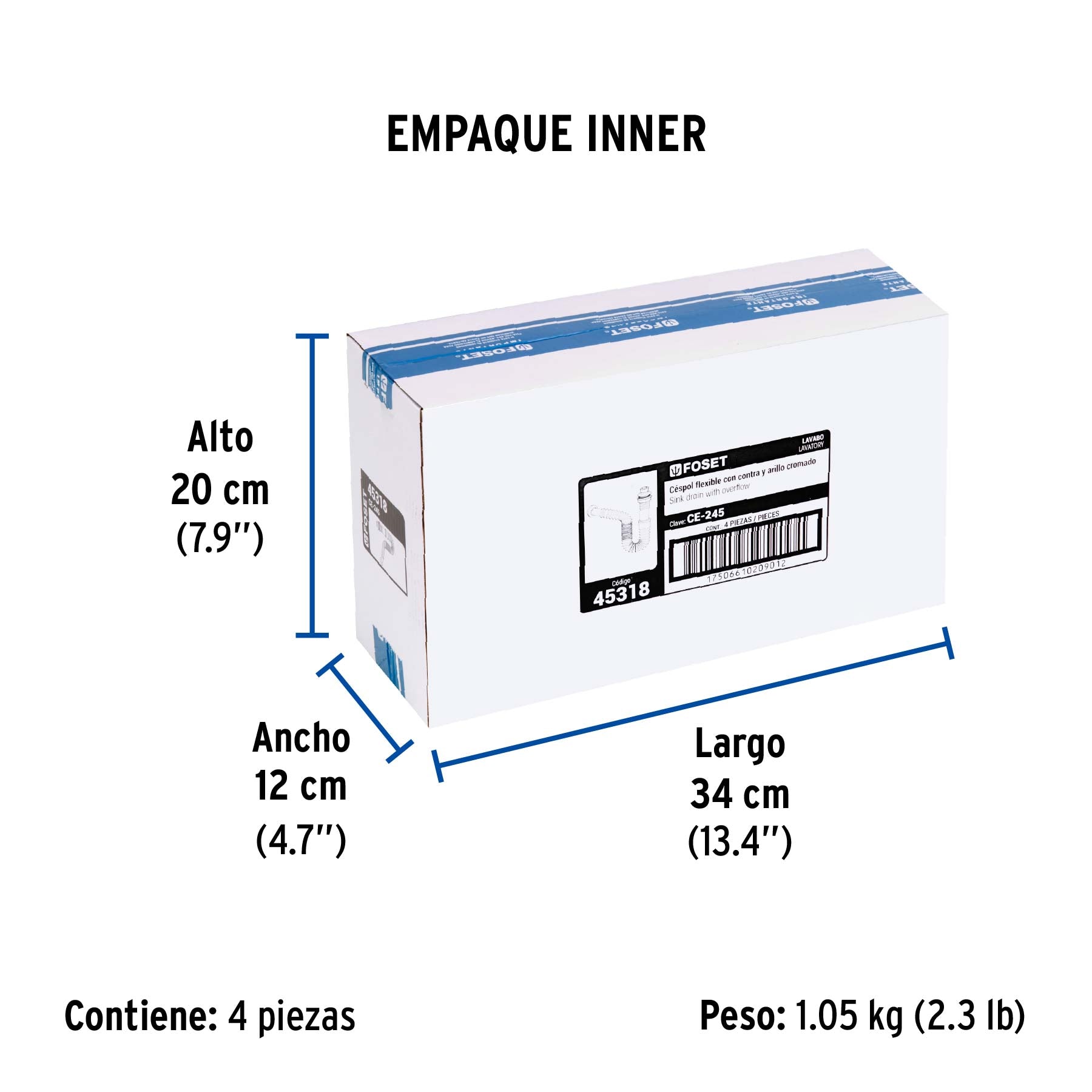 Céspol flexible para lavabo, 90 cm, arillo metálico, Foset