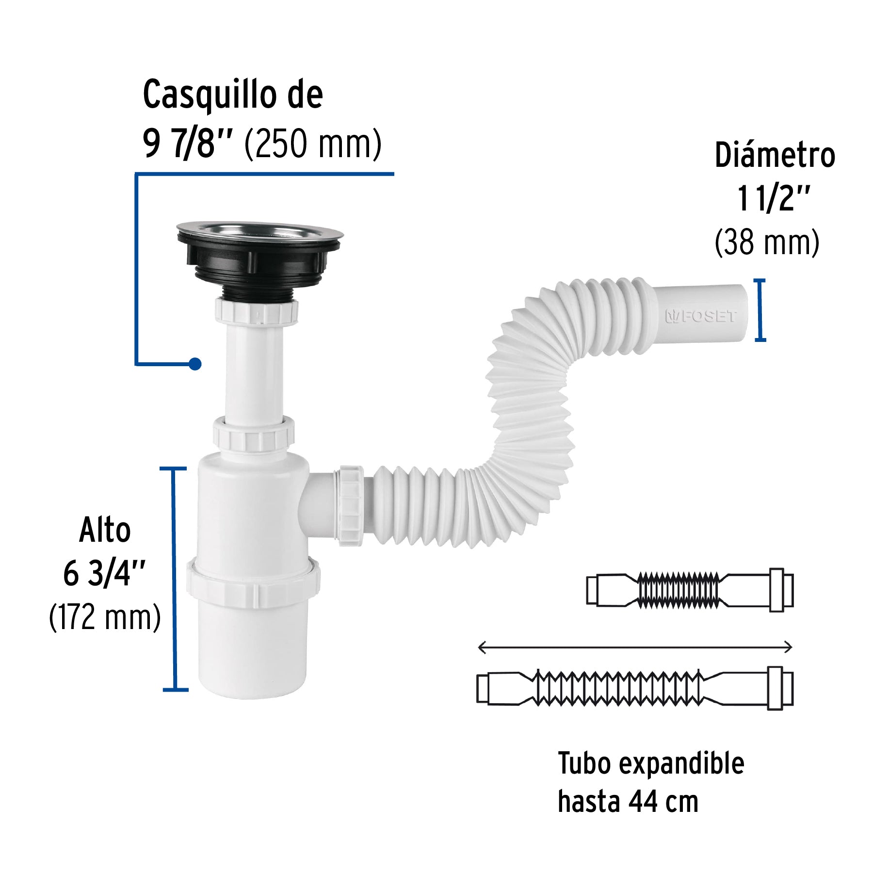 Céspol bote p/fregadero c/contracanasta, polipr, 1-1/2"