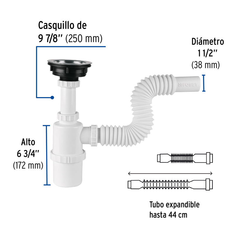 Céspol bote p/fregadero c/contracanasta, polipr, 1-1/2"