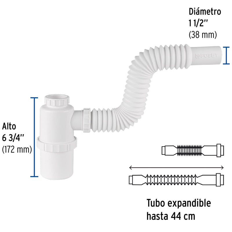Céspol de bote p/fregadero s/contra, polipropileno, 1-1/2"