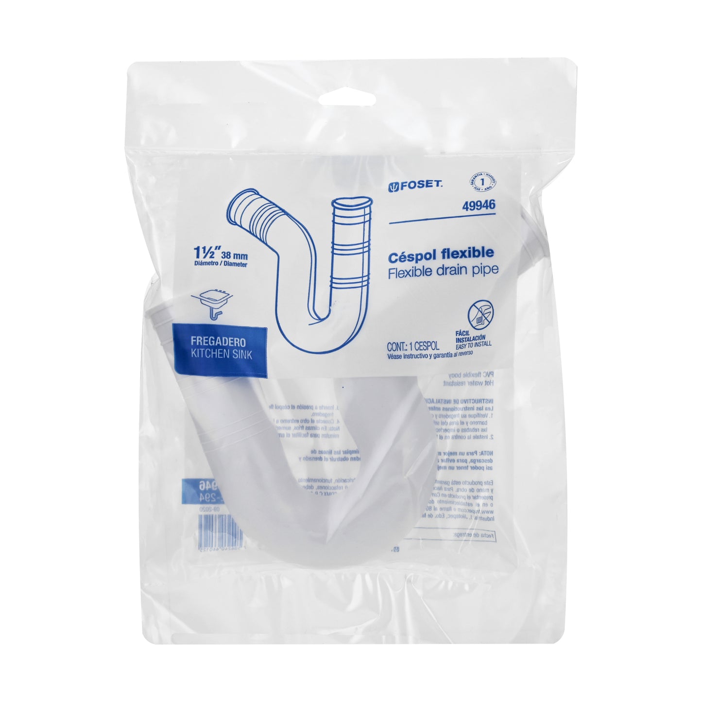 Céspol flexible para fregadero, PVC, 1-1/2"