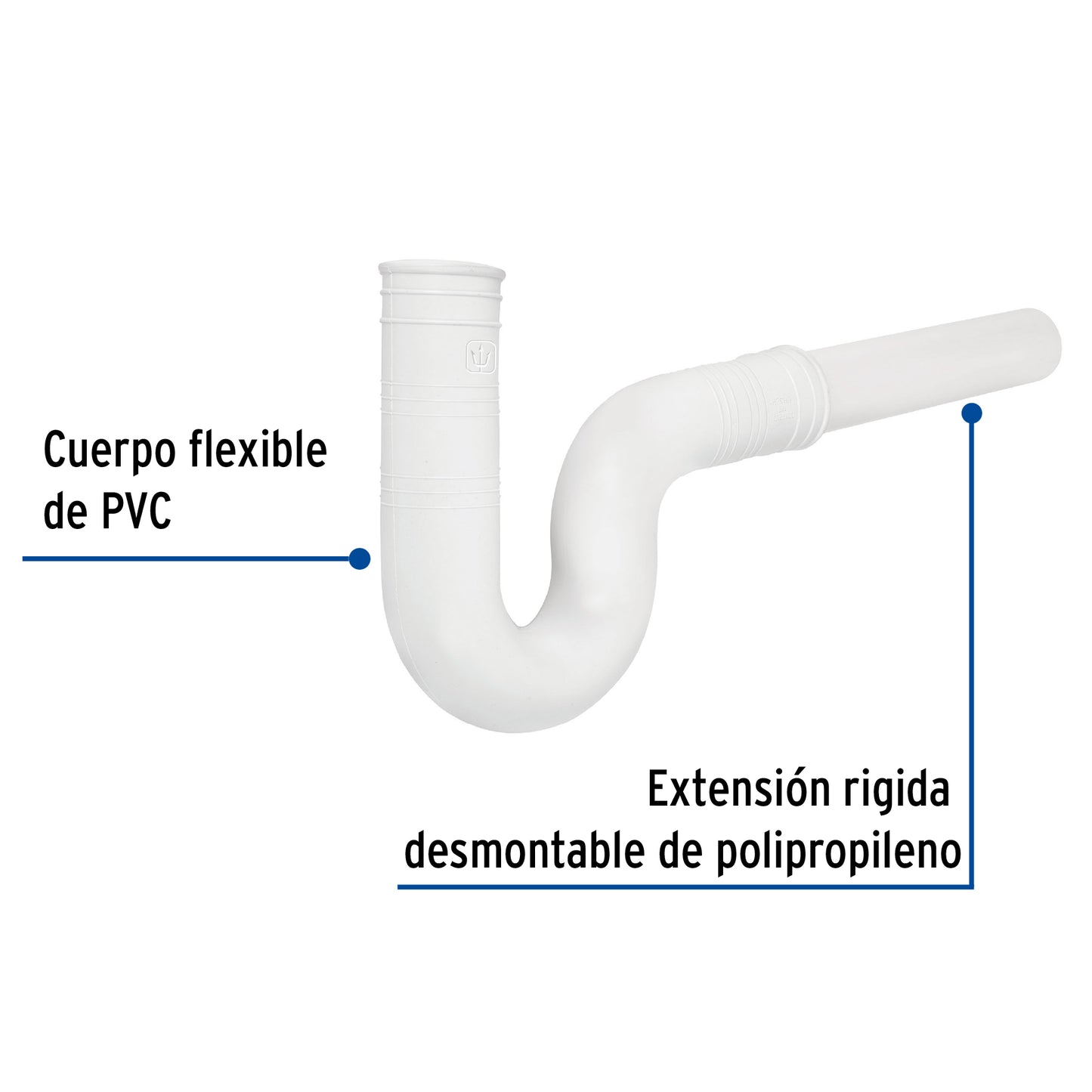 Céspol flexible para fregadero, PVC c/ext 20 cm,1-1/2"