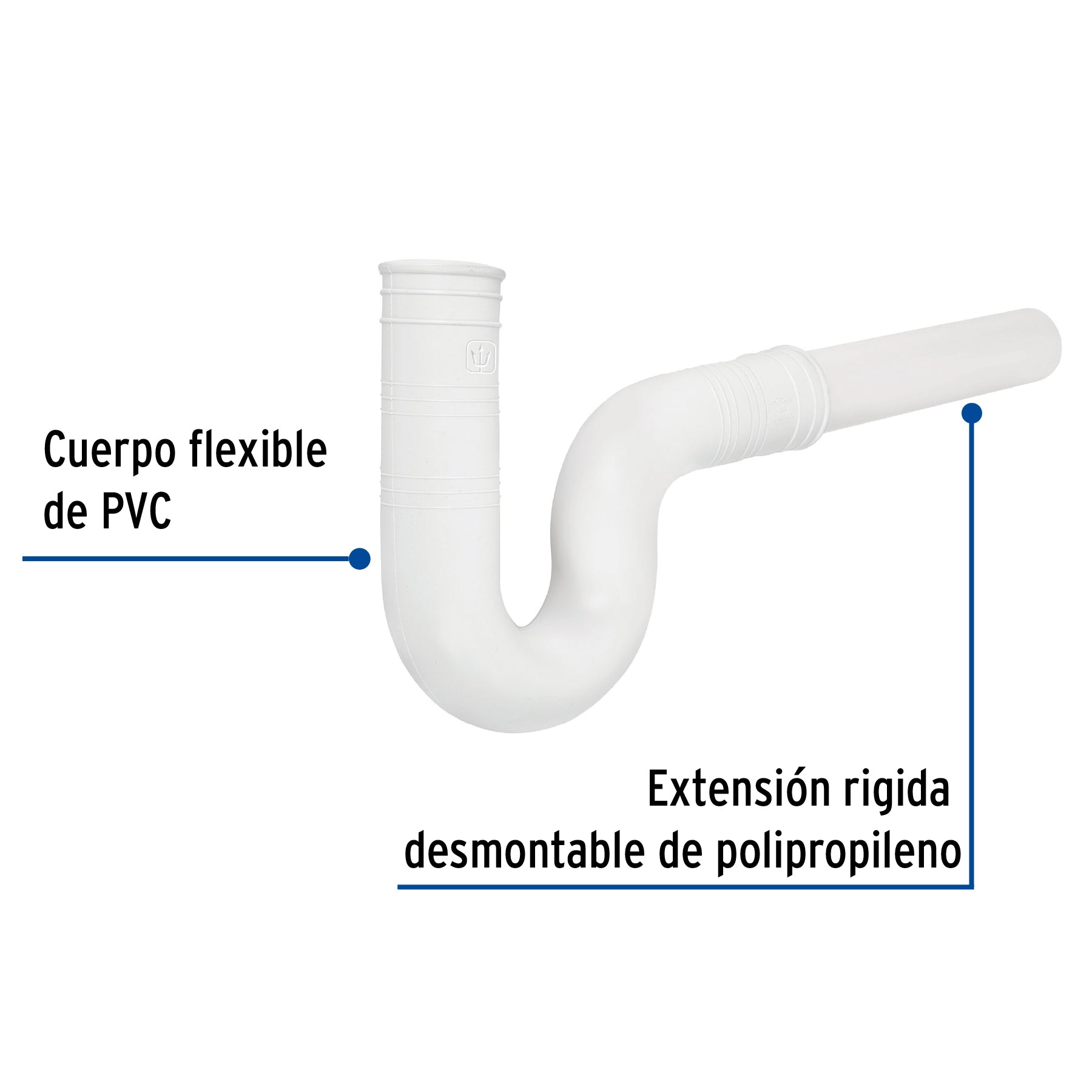 Céspol flexible para fregadero, PVC c/ext 20 cm,1-1/2"