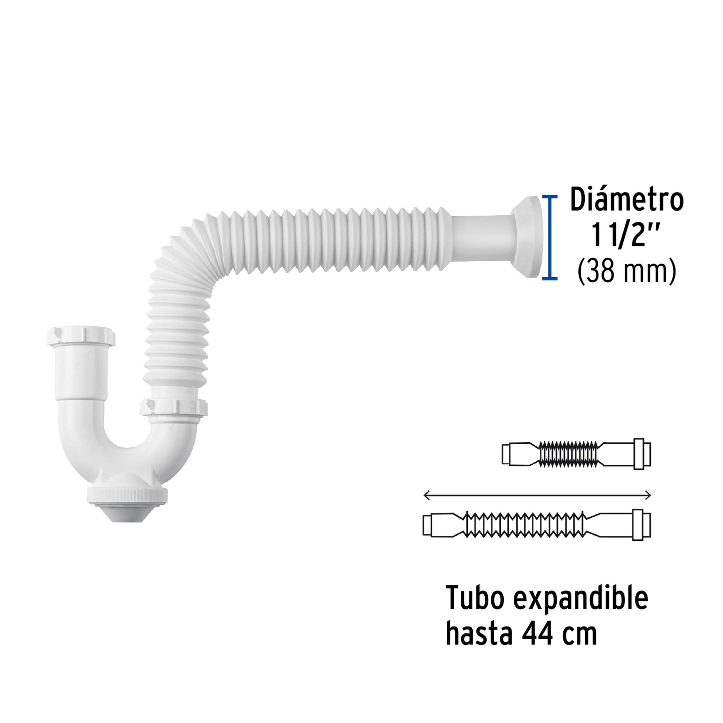 Céspol rígido p/fregadero s/contra, polipropileno, 1-1/2'