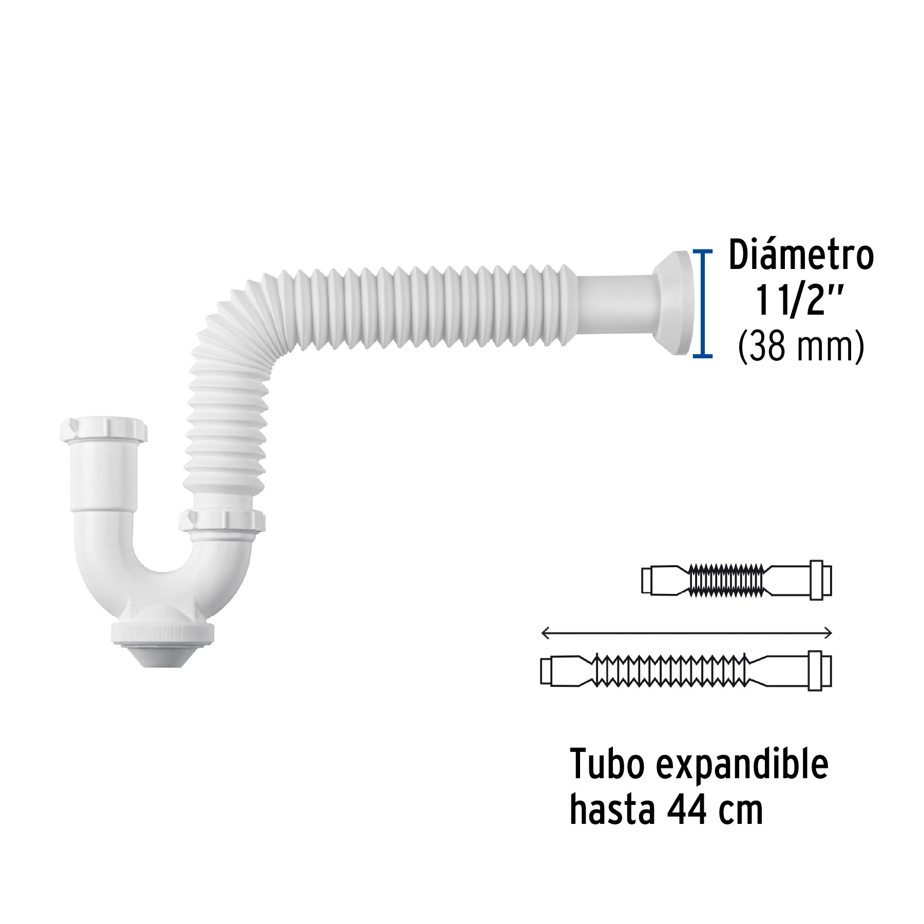 Céspol rígido p/fregadero s/contra, polipropileno, 1-1/2'