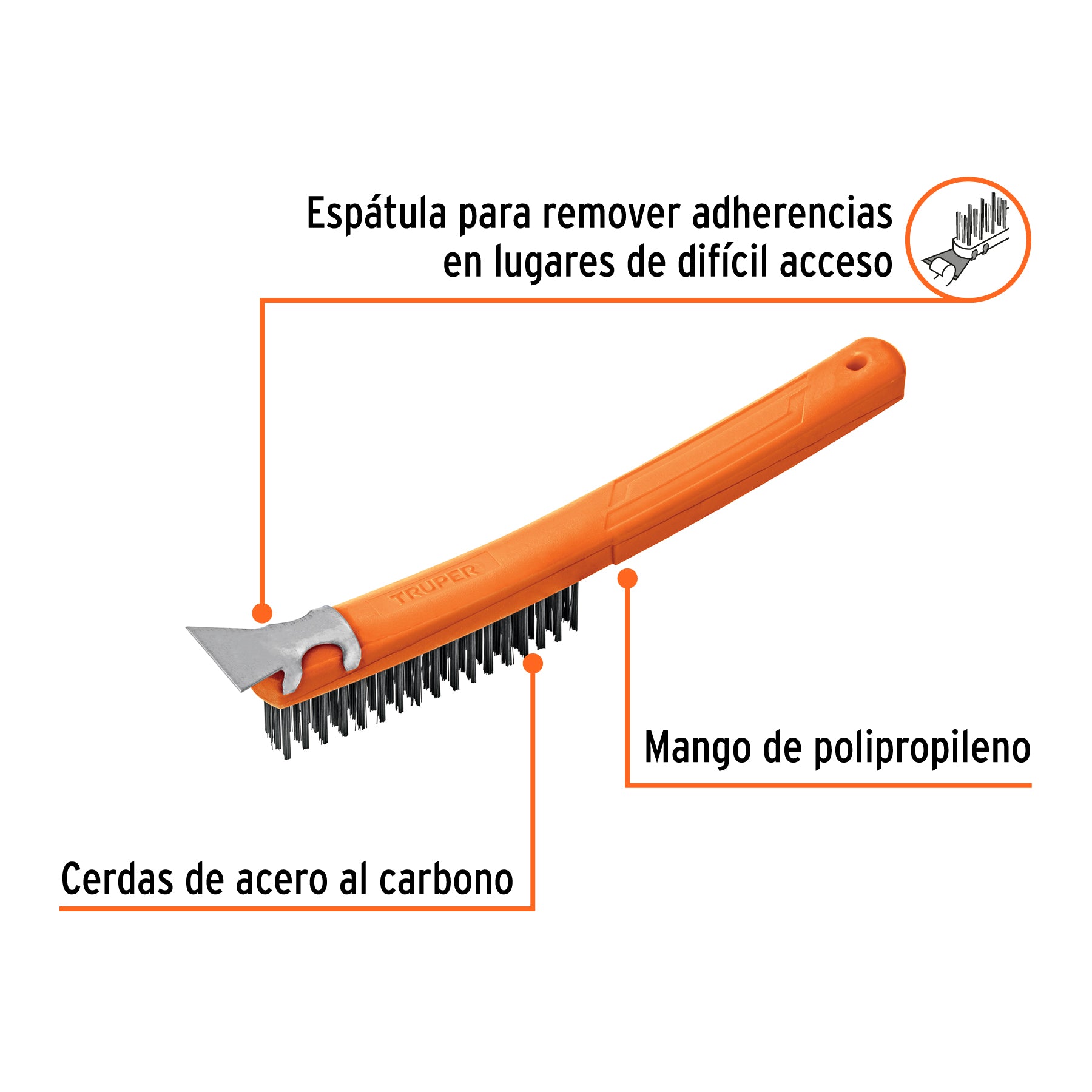 Cepillo de alambre con espátula, acero carbono, 51 pinceles