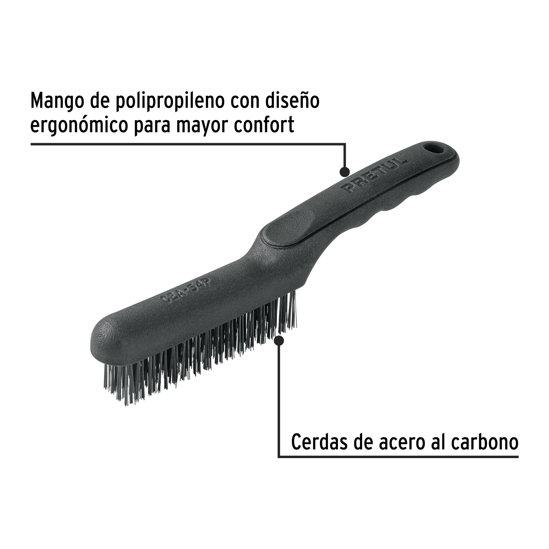 Cepillo de alambre, cerdas acero carbono, 64 pinceles,Pretul