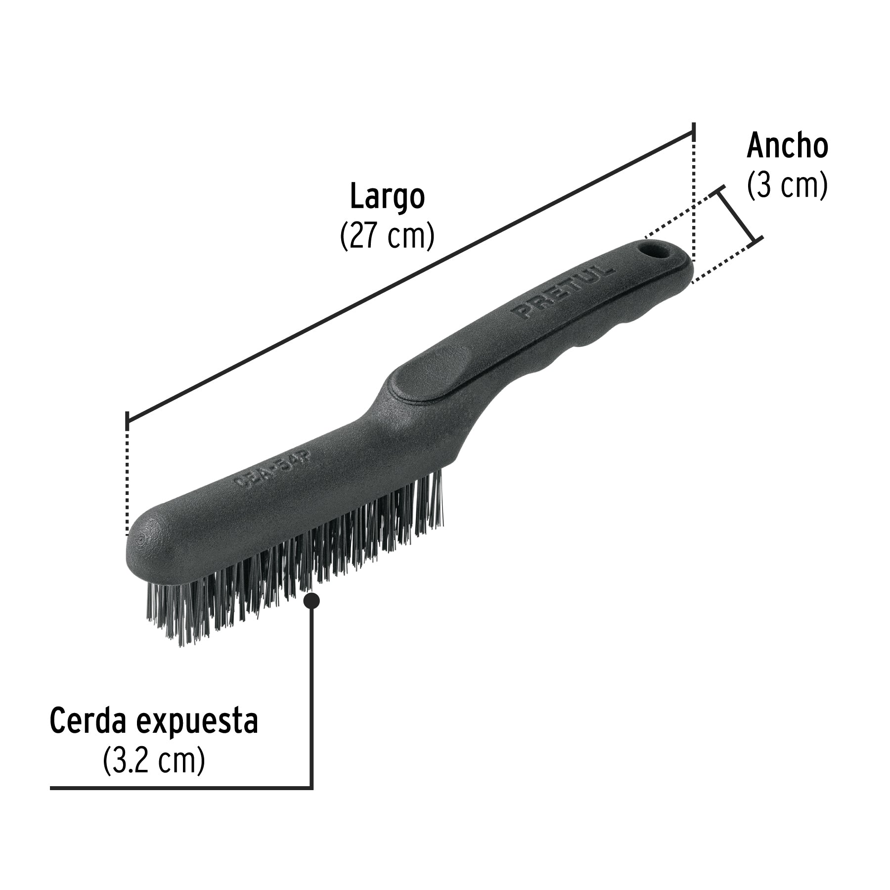 Cepillo de alambre, cerdas acero carbono, 64 pinceles,Pretul