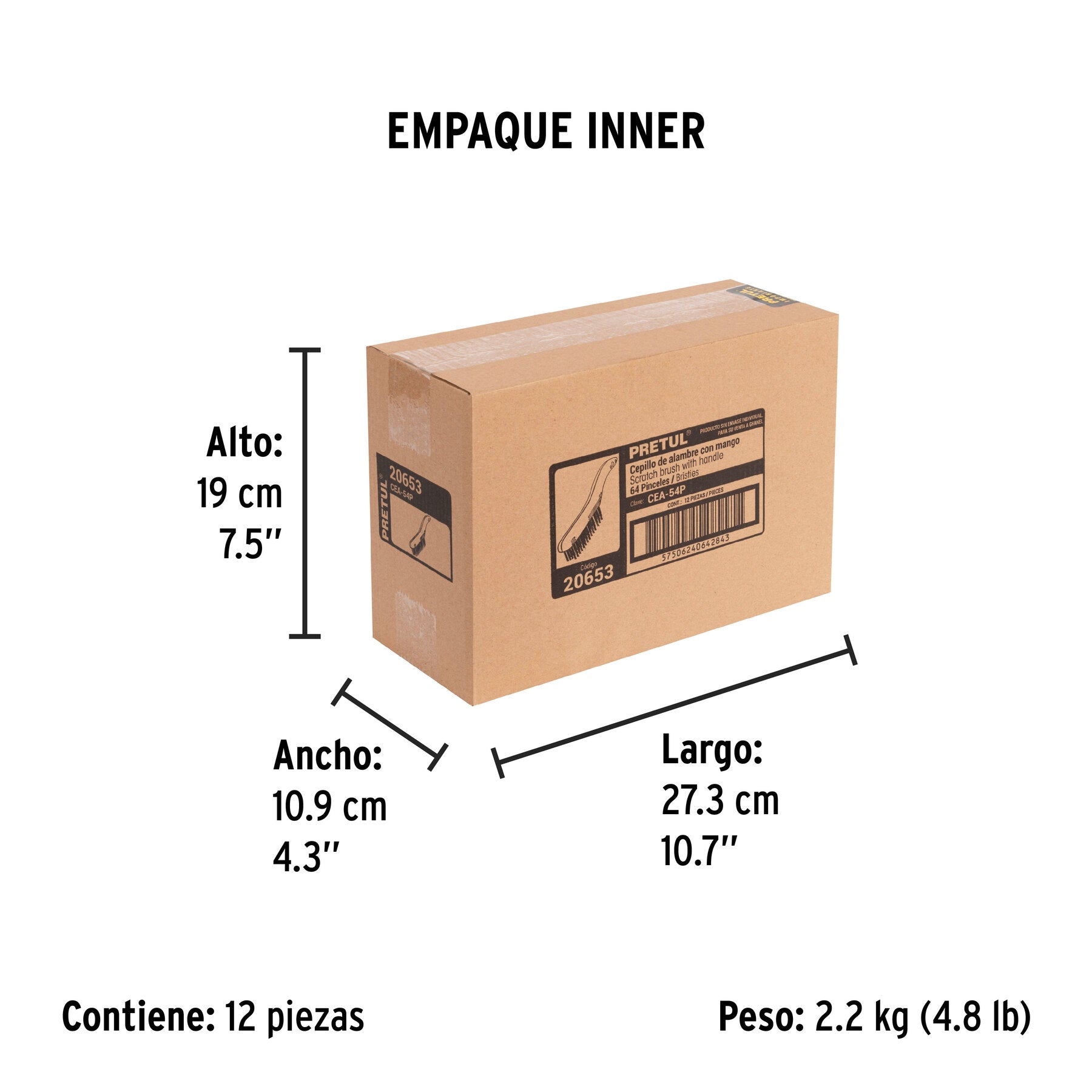 Cepillo de alambre, cerdas acero carbono, 64 pinceles,Pretul