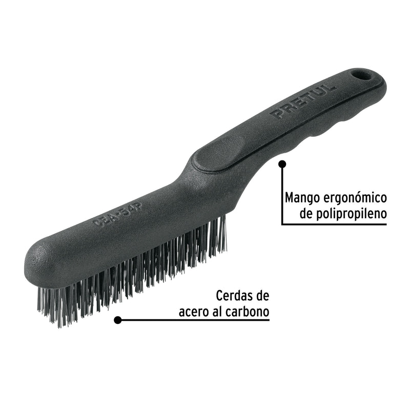 Cepillo de alambre, cerdas acero carbono, 64 pinceles,Pretul