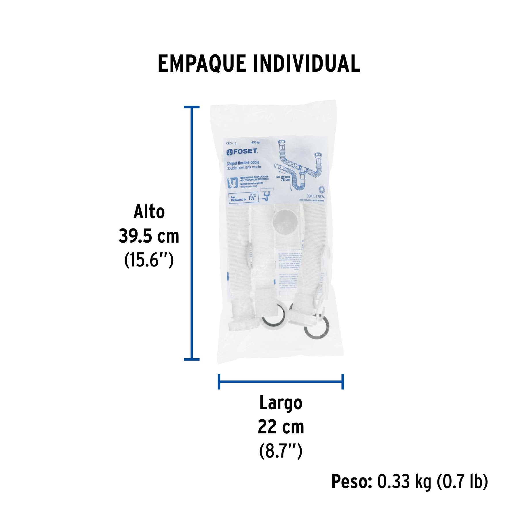 Céspol flexible doble para fregadero, polipropileno, 1-1/2'