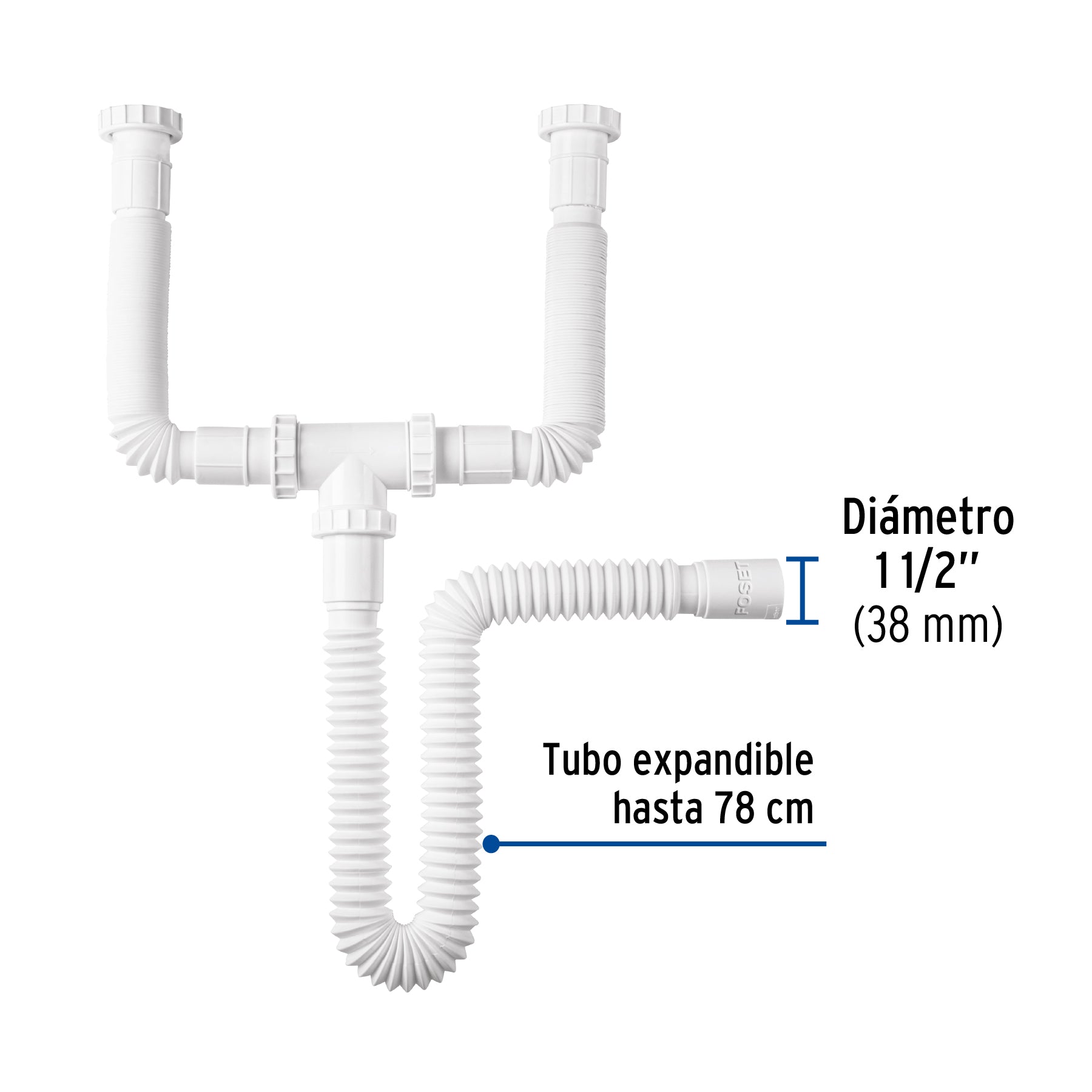 Céspol flexible doble para fregadero, polipropileno, 1-1/2'