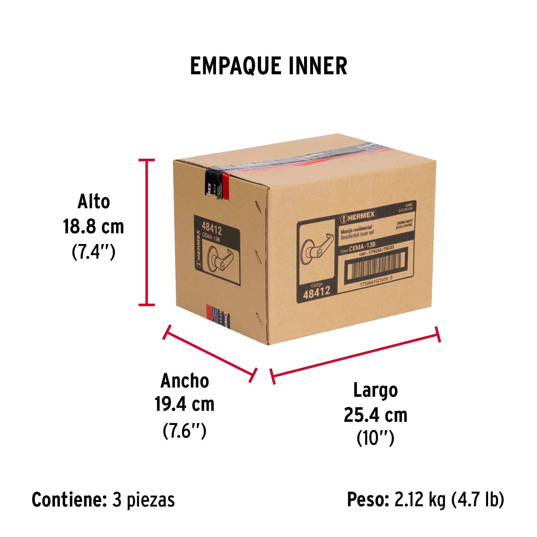 Cerradura manija 'Siena' p/baño, cromo mate, HERMEX