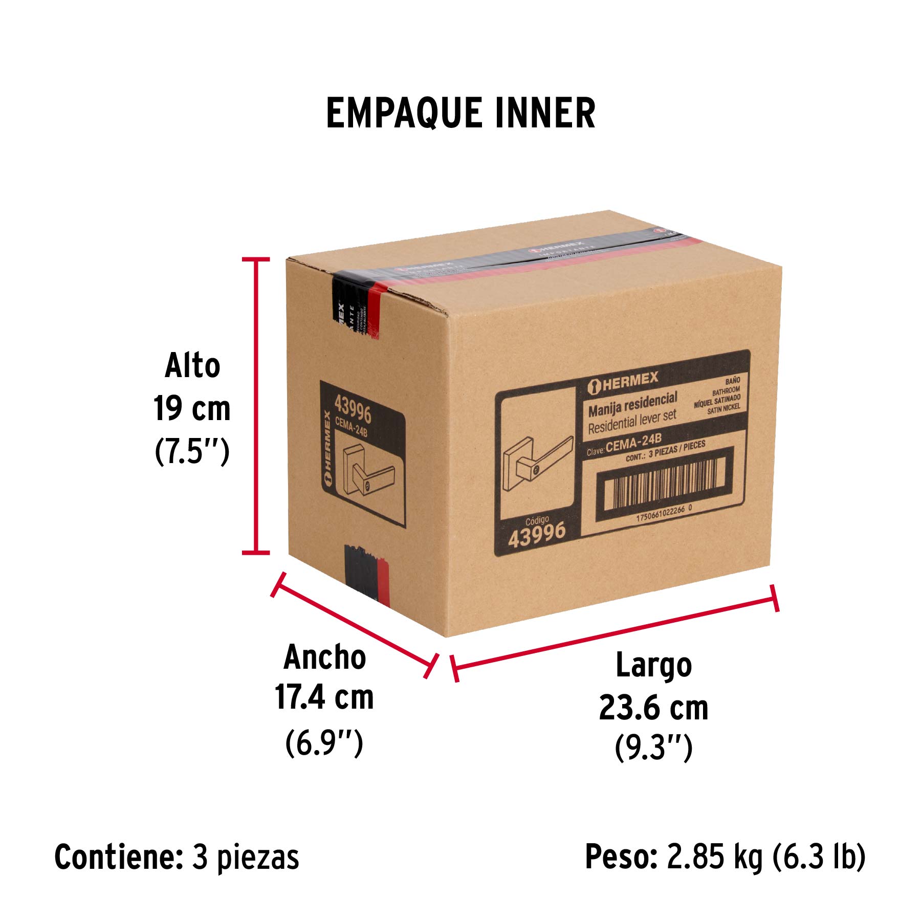 Cerradura manija 'Módena' p/baño, níquel satinado, HERMEX