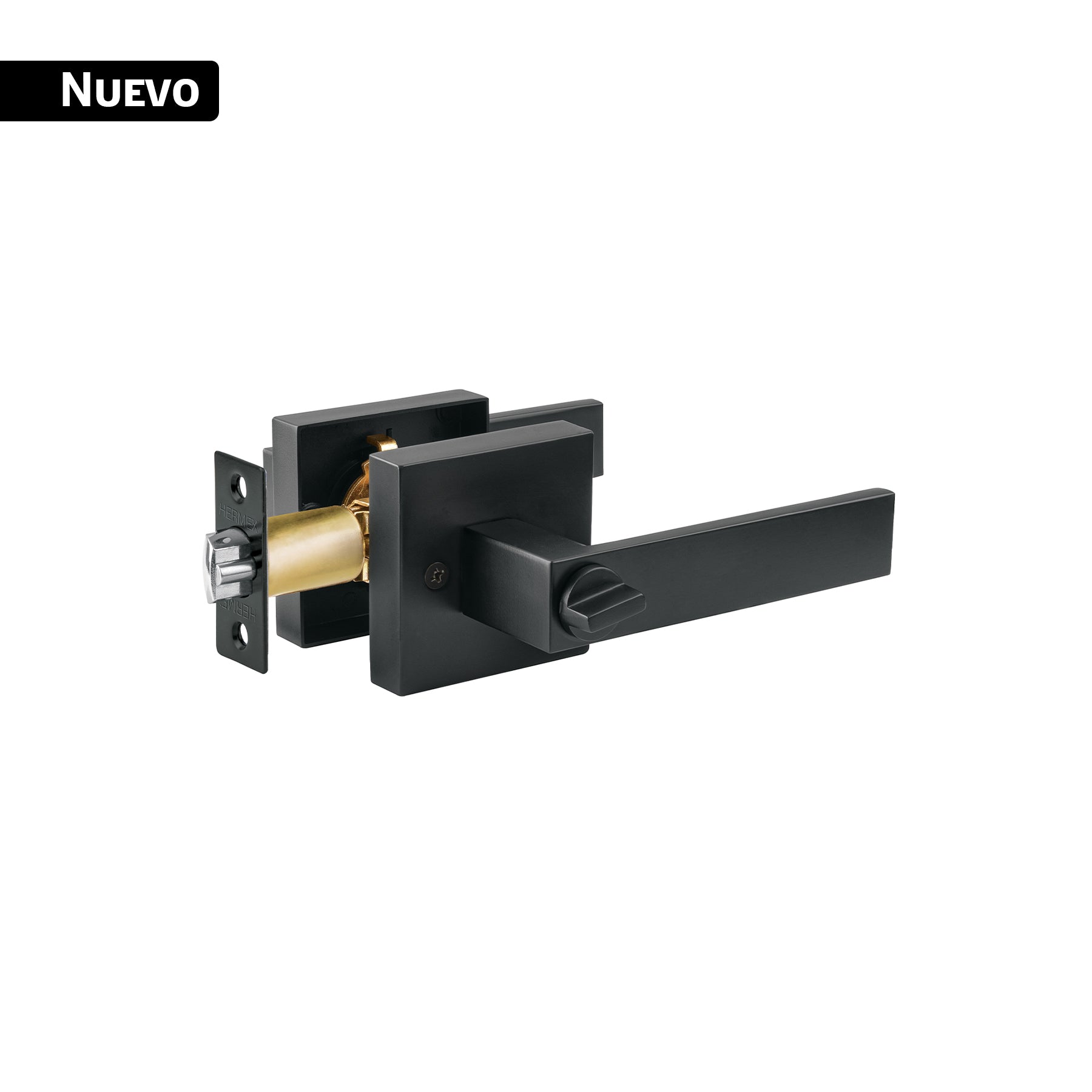 Cerradura manija 'Módena' p/recámara, negro mate, HERMEX