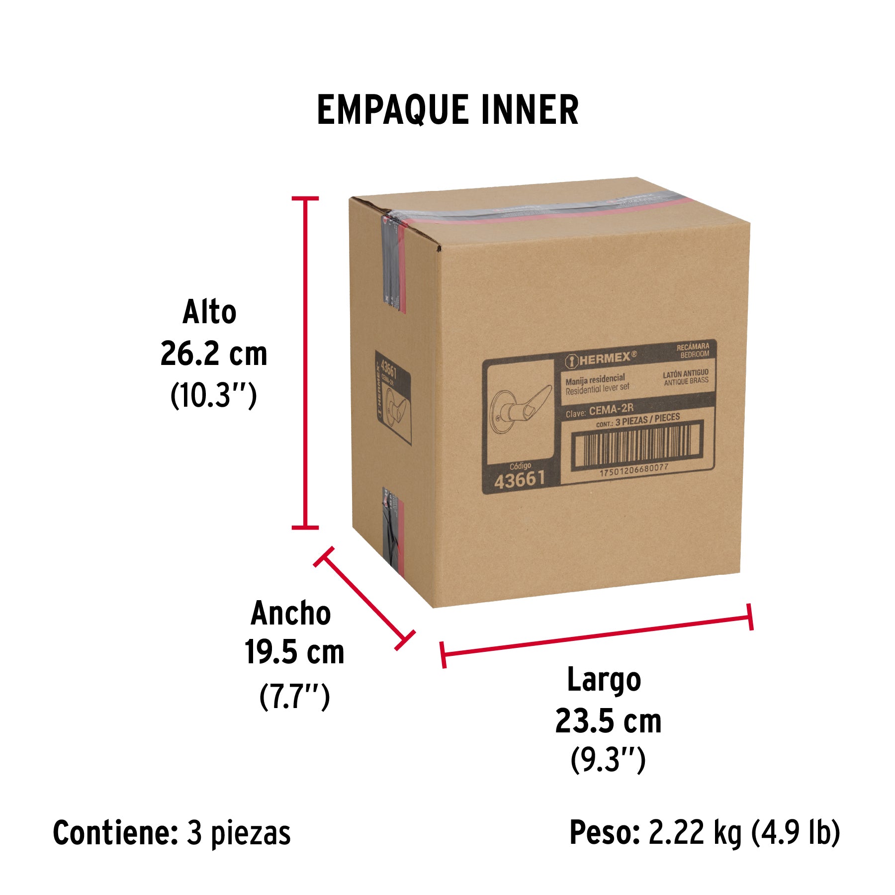 Cerradura manija, cilindro latón, latón antiguo, recámara