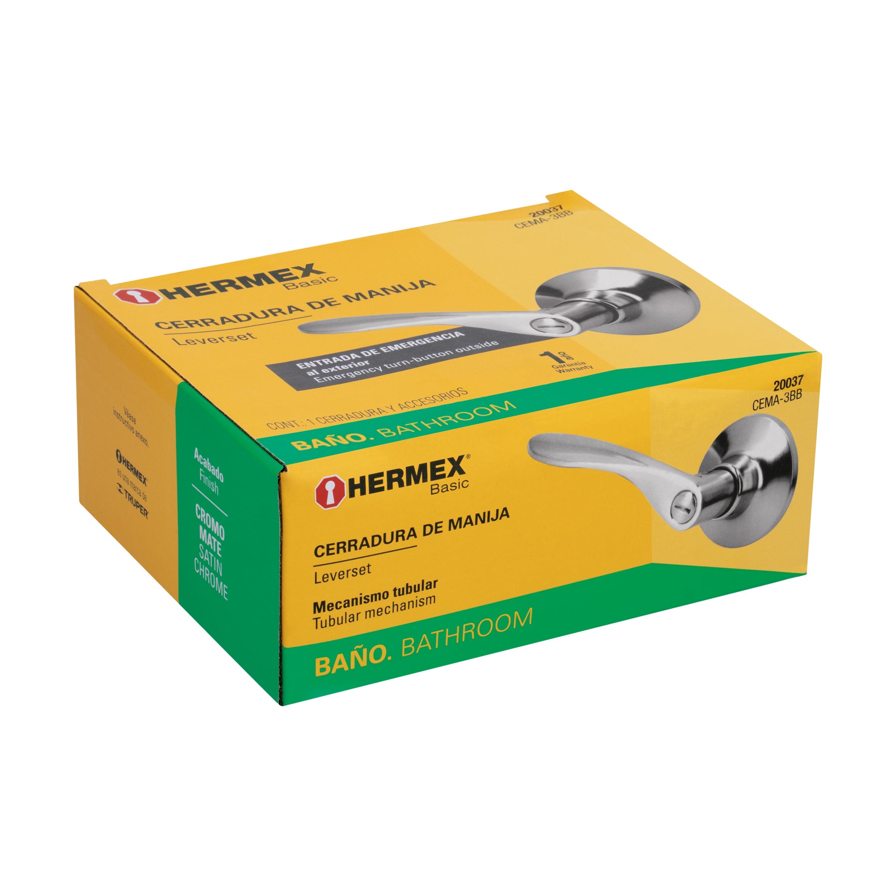 Cerradura Basic manija, cilindro metálico, baño, cromo