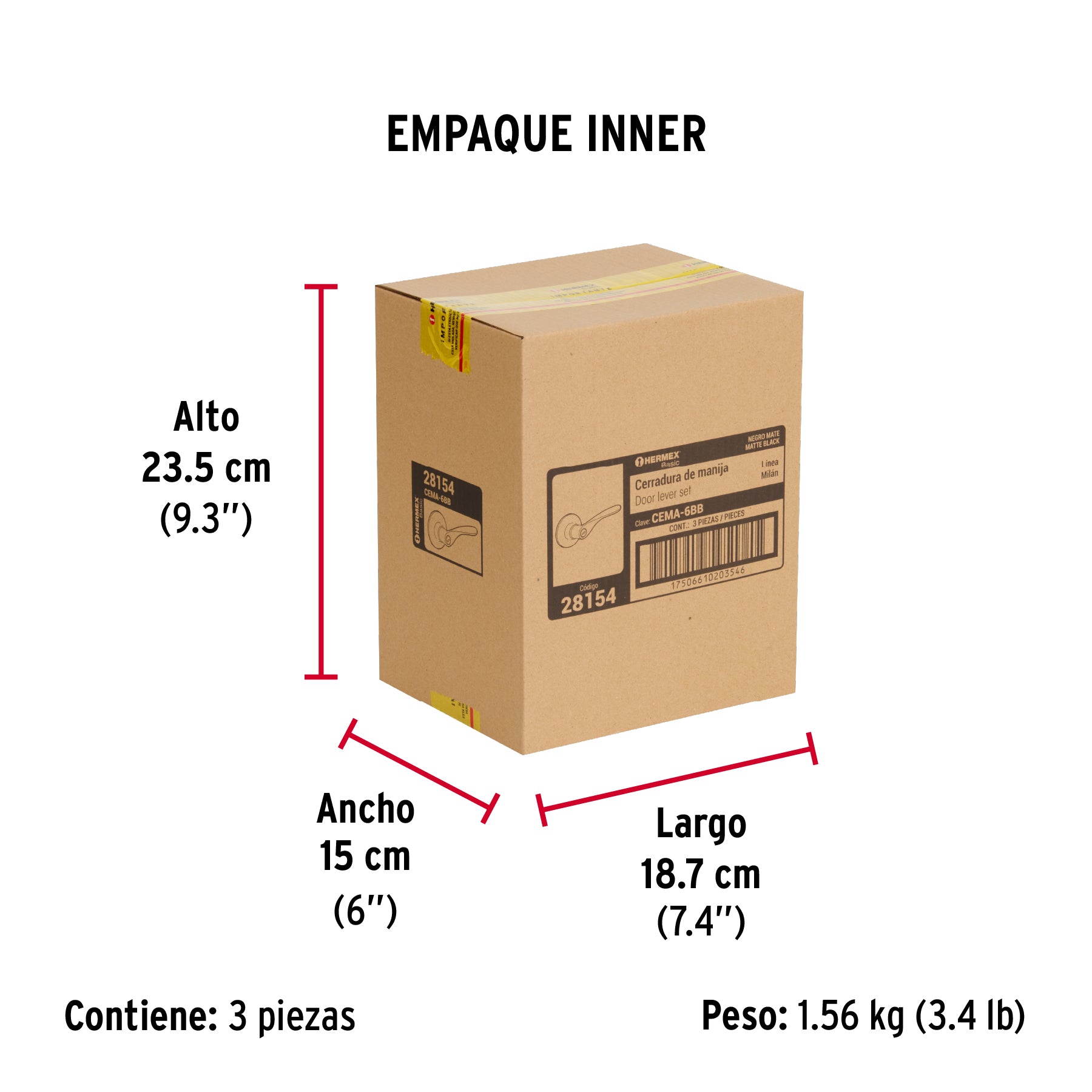 Cerradura manija 'Milán' p/baño, negro, cil latón, Basic