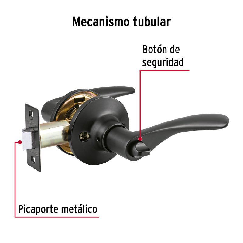 Cerradura manija 'Milán' p/baño, negro, cil latón, Basic