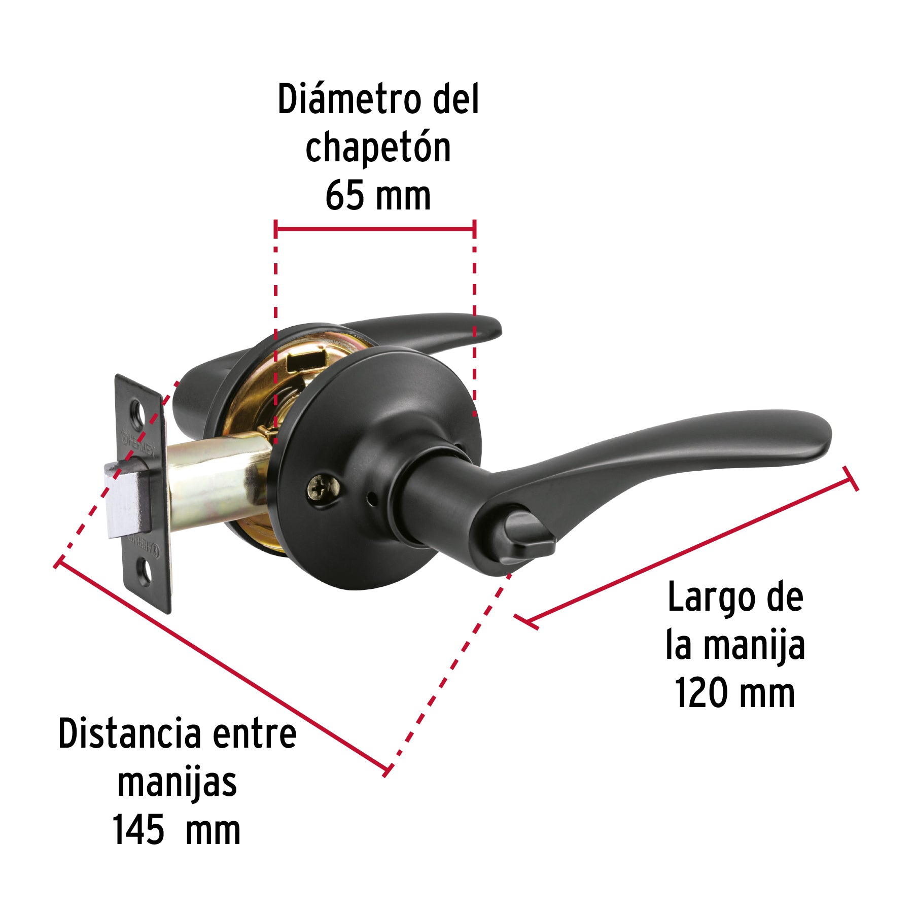 Cerradura manija 'Milán' p/baño, negro, cil latón, Basic