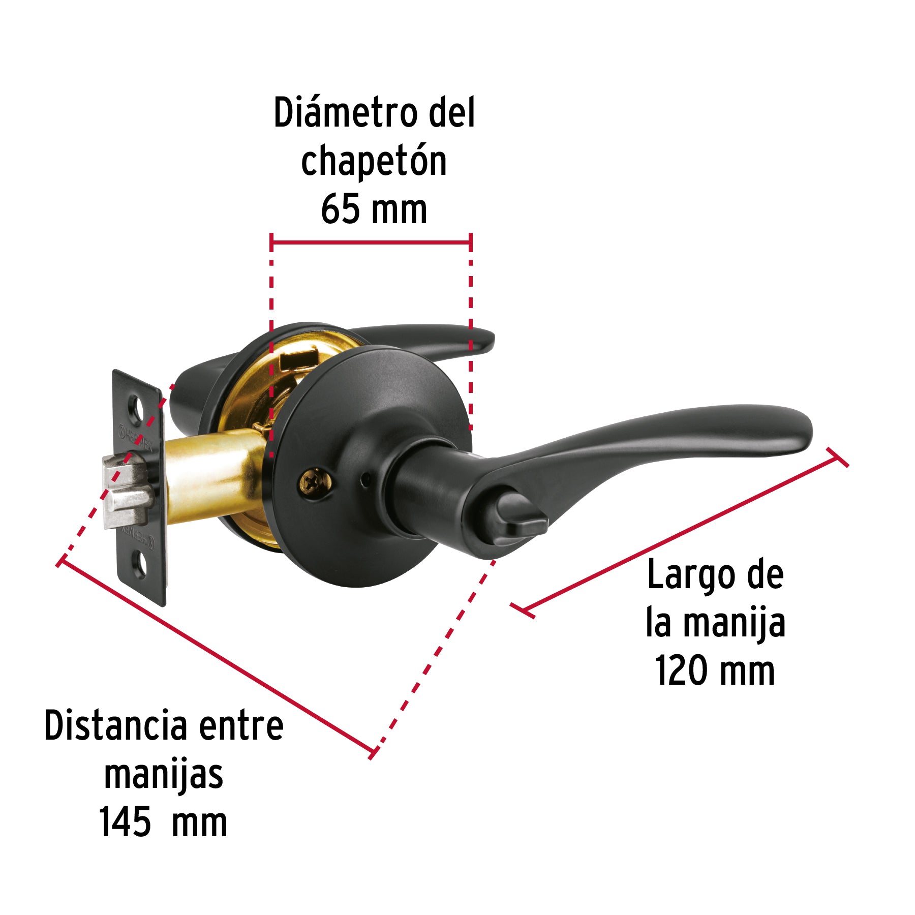 Cerradura manija 'Milán' p/recámara, negro, cil latón, Basic
