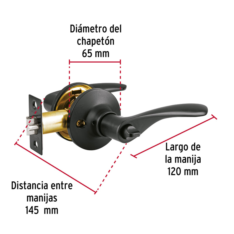 Cerradura manija 'Milán' p/recámara, negro, cil latón, Basic