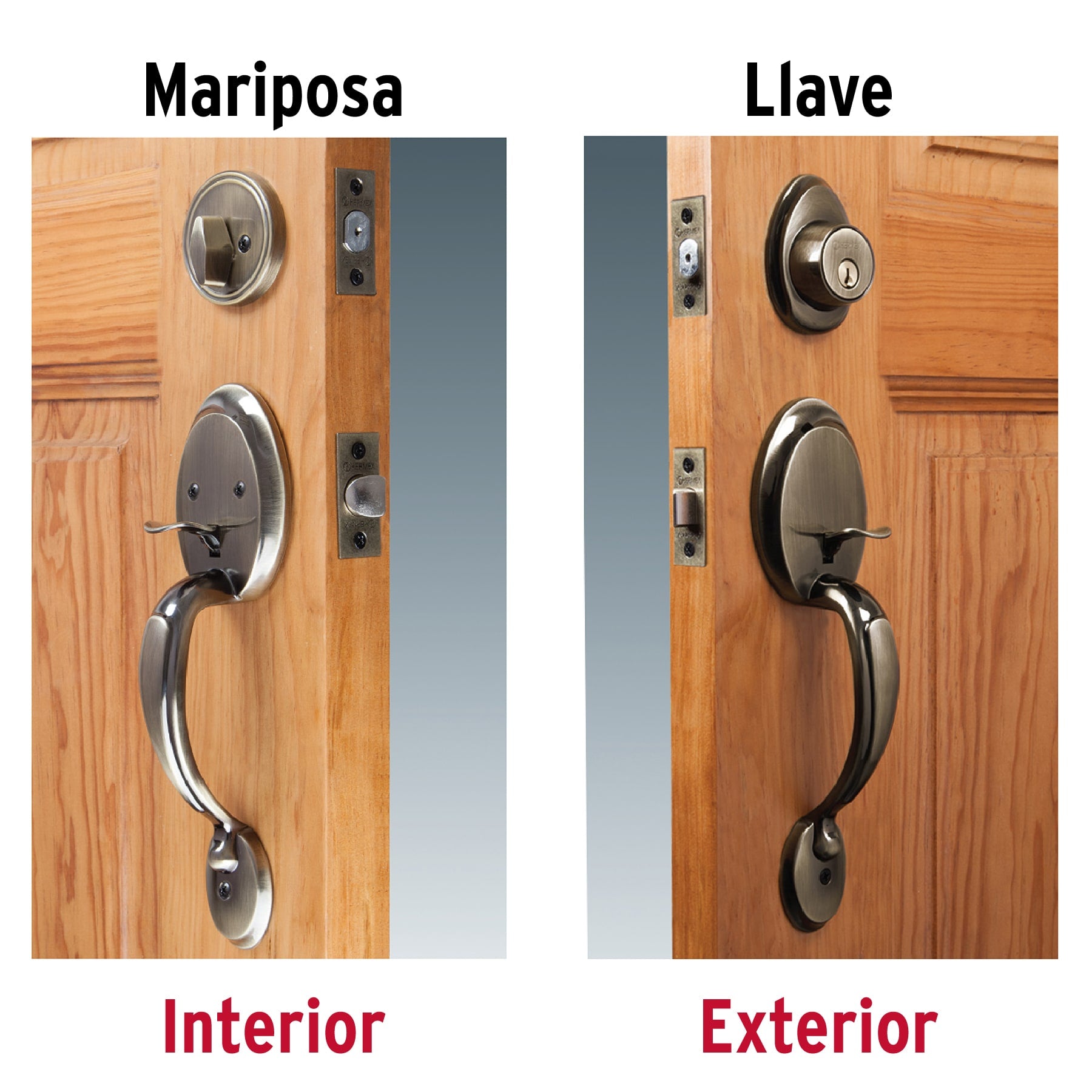 Cerradura entrada, latón antiguo, mariposa, Hermex Basic